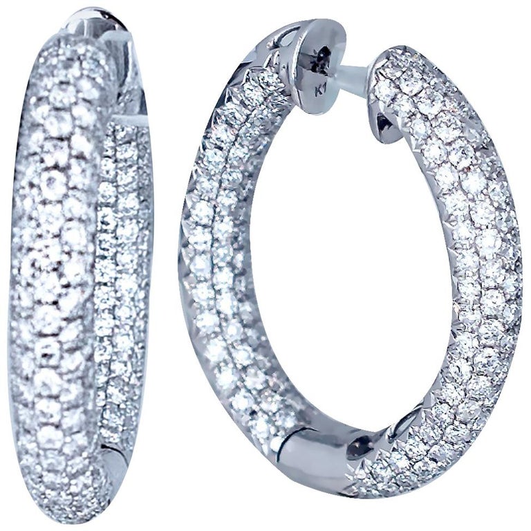 4 Carat Diamond Pave' Hoops For Sale at 1stdibs