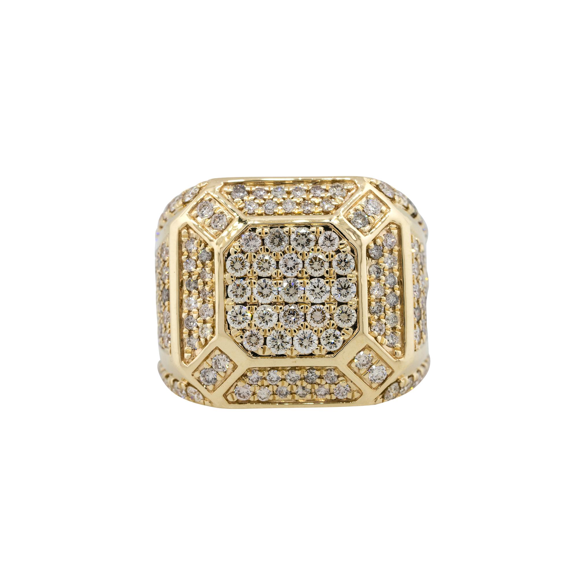 Material: 14k Yellow Gold
Diamond Details: Approx. 4ctw of round cut Diamonds. Diamonds are G/H in color and VS in clarity
Size: 10
Measurements: 27 x 22 x 28mm
Weight: 15g (9.6dwt)
Additional Details: This item comes with a presentation box!
SKU: