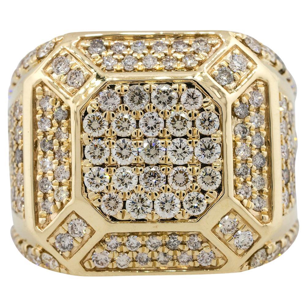 4 Carat Diamond Pave Vintage Style Mens Ring 14 Karat in Stock For Sale