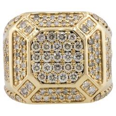 4 Carat Diamond Pave Vintage Style Mens Ring 14 Karat in Stock