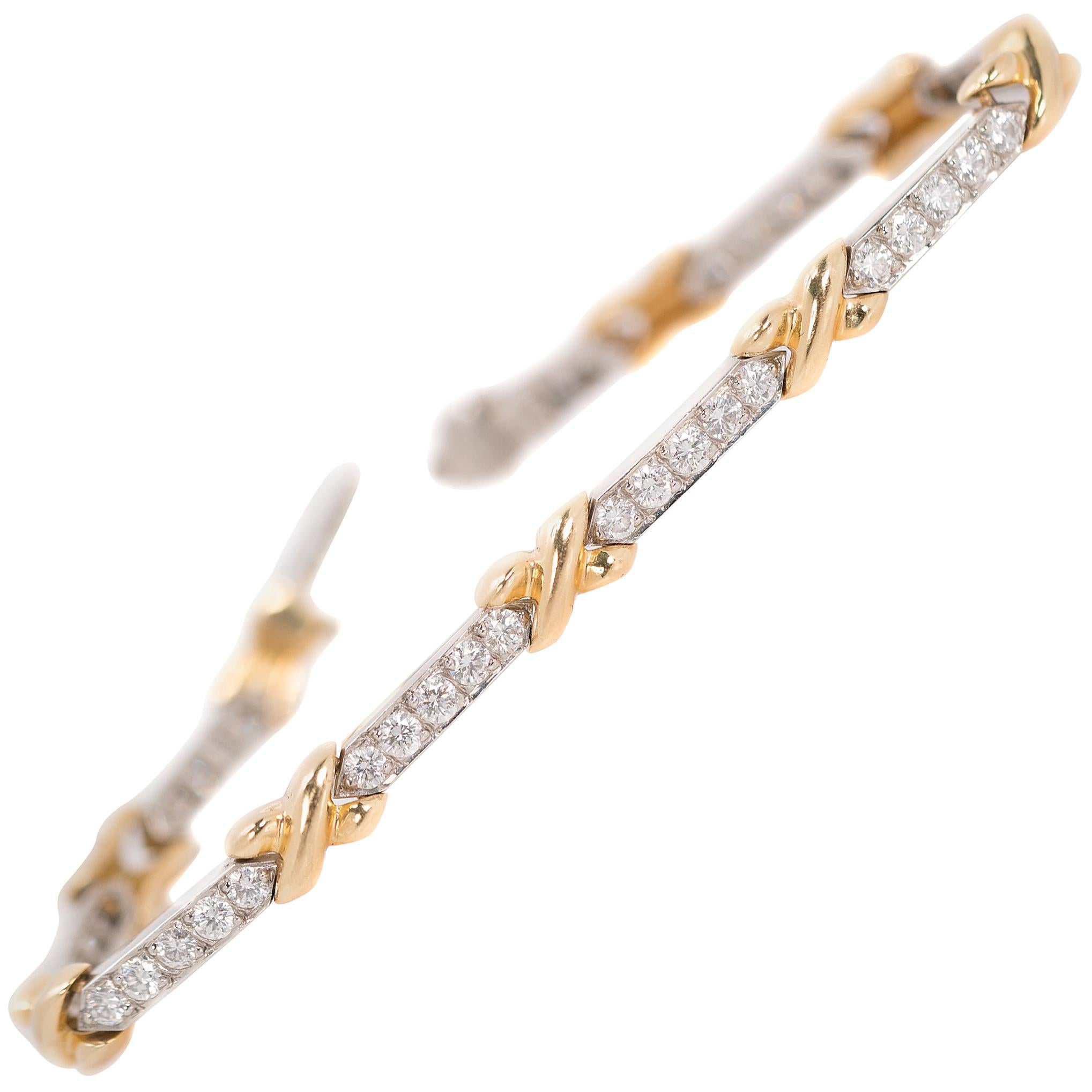 4 Carat Diamond, Platinum and 18 Karat Yellow Gold Link Bracelet