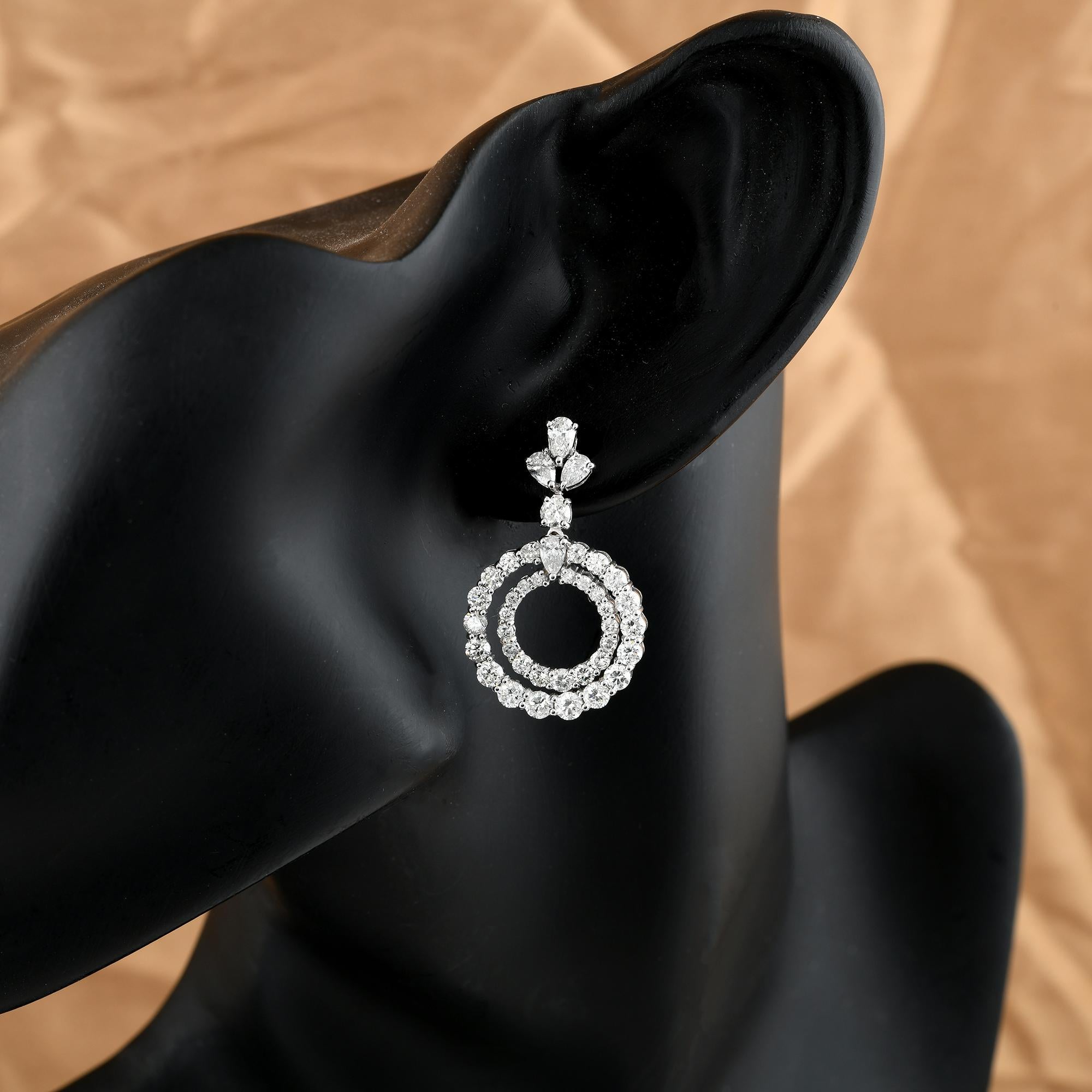 Modern 4 Carat Diamond Round Circle Dangle Earrings 14 Karat White Gold Fine Jewelry For Sale
