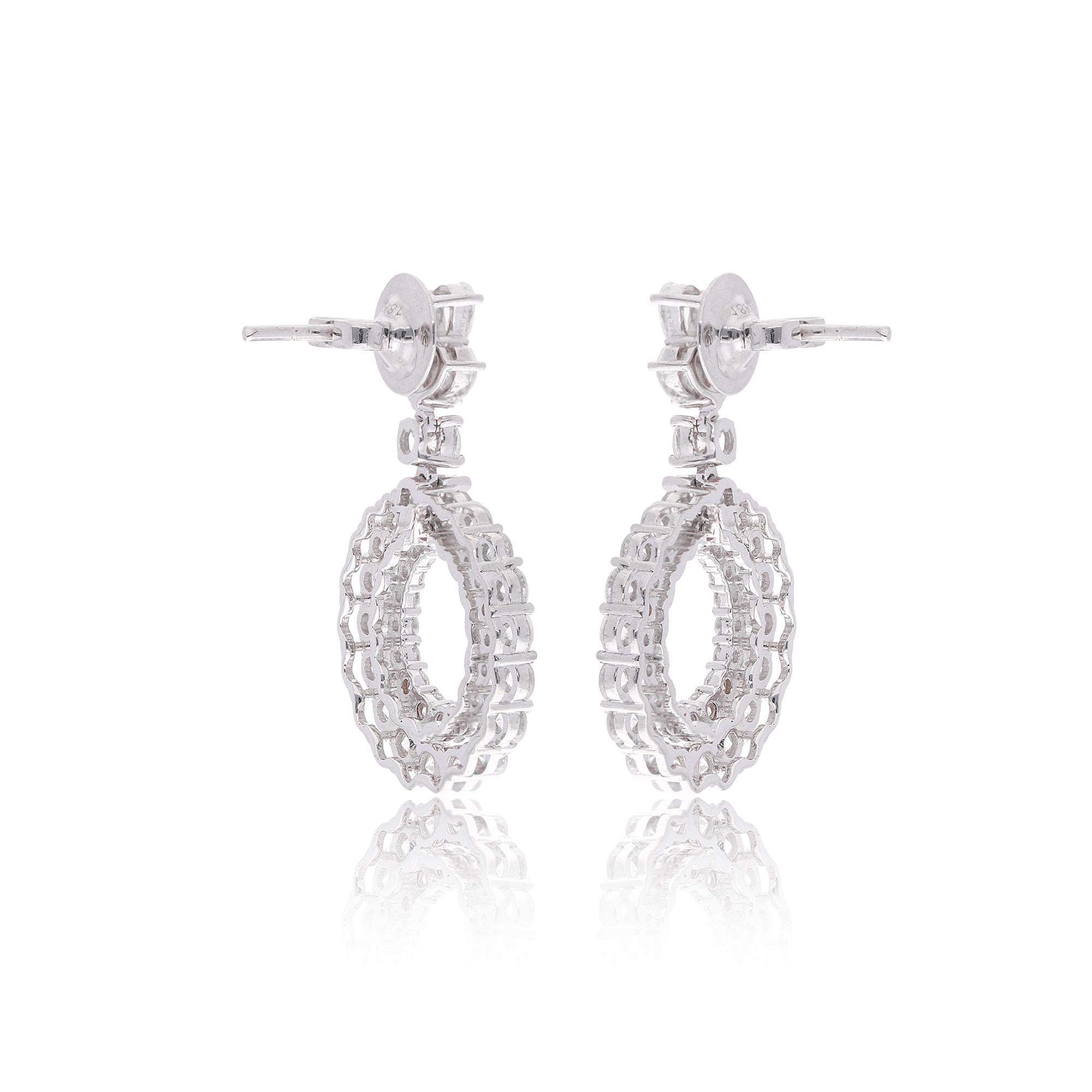 Women's 4 Carat Diamond Round Circle Dangle Earrings 14 Karat White Gold Fine Jewelry For Sale