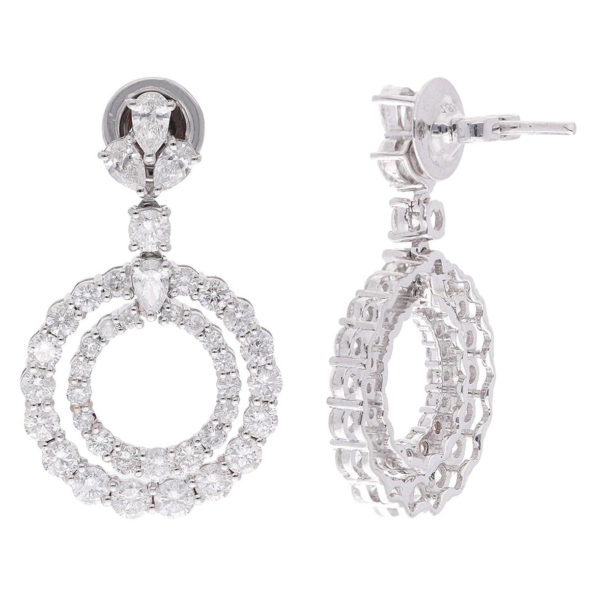 4 Carat Diamond Round Circle Dangle Earrings 14 Karat White Gold Fine Jewelry