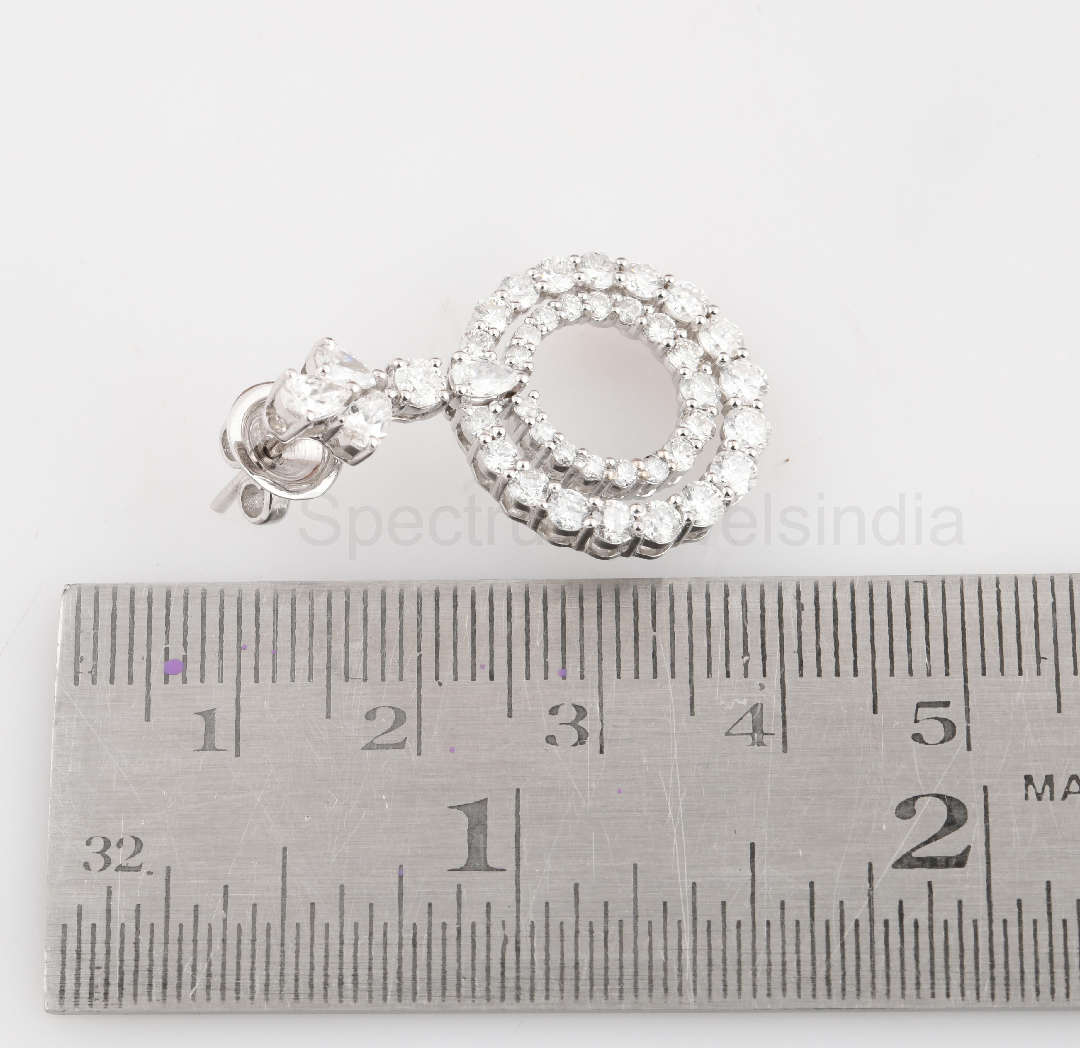 Women's 4 Carat Diamond Round Circle Dangle Earrings 18 Karat White Gold Fine Jewelry For Sale