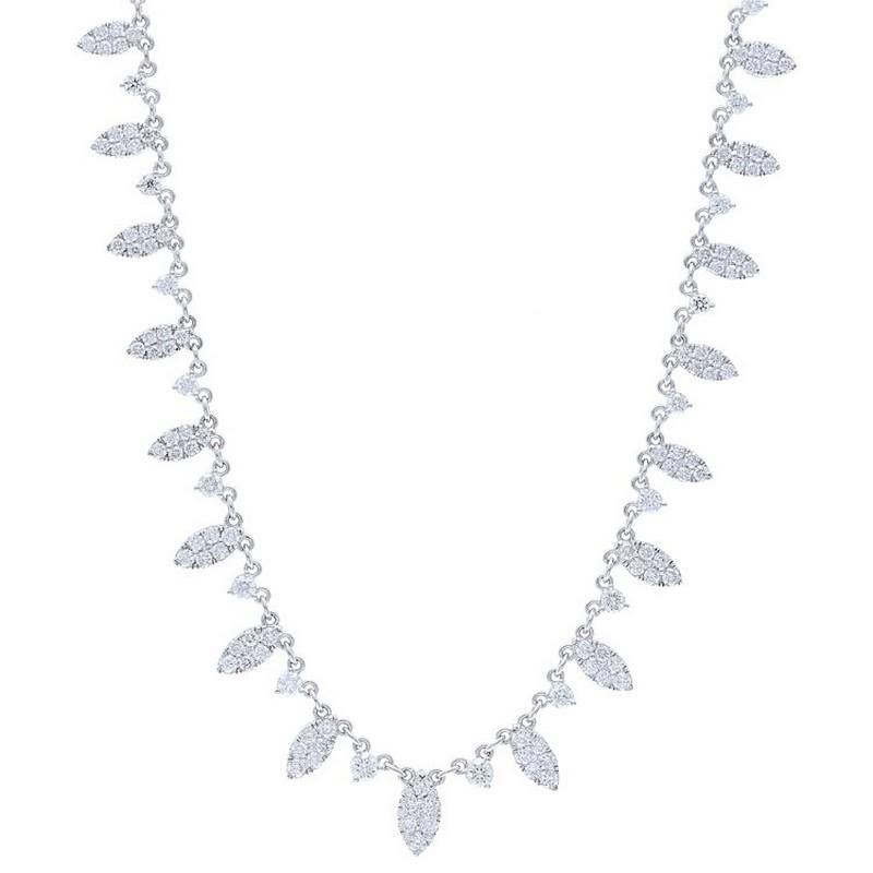 Design: Elevate your elegance with this captivating 4 carat diamond Sequera necklace, a masterful creation in lustrous 14K white gold. The necklace exudes timeless beauty with its classic design, showcasing a brilliant arrangement of round-cut