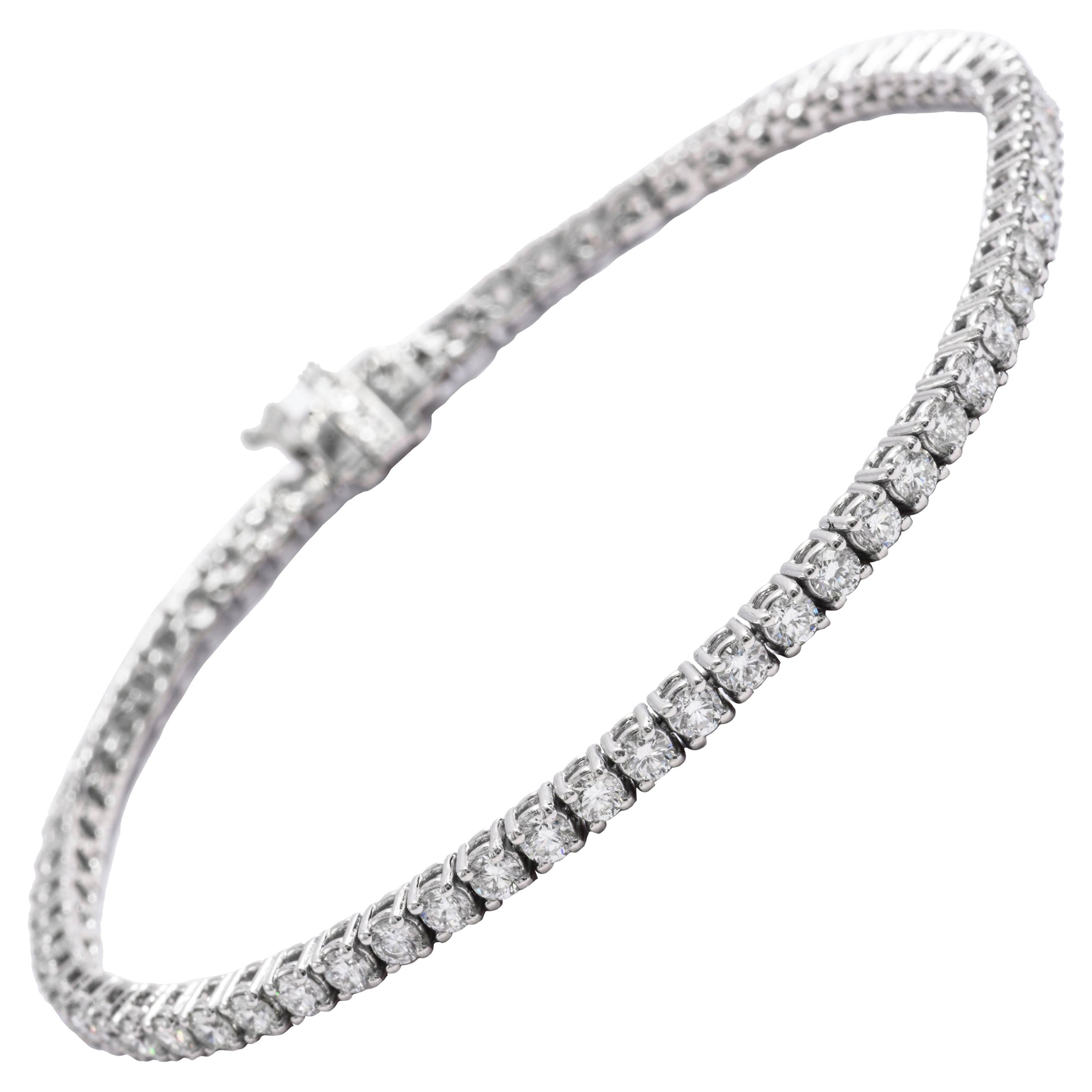 4 Carat Diamond Tennis Bracelet 14 Karat White Gold Average 0.07 Carats For Sale