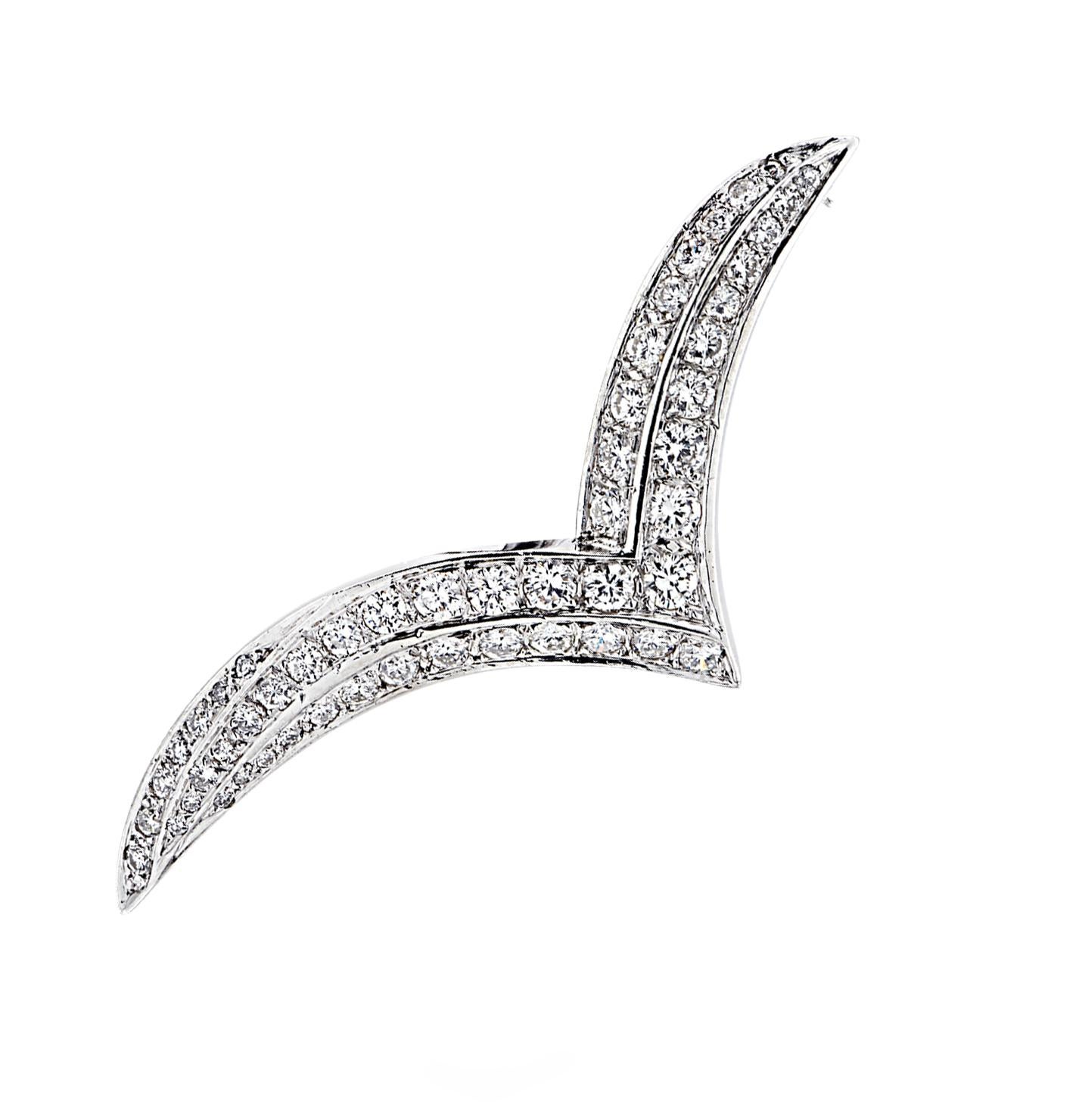 Modern 4 Carat Diamond Wing Brooch Pin Set