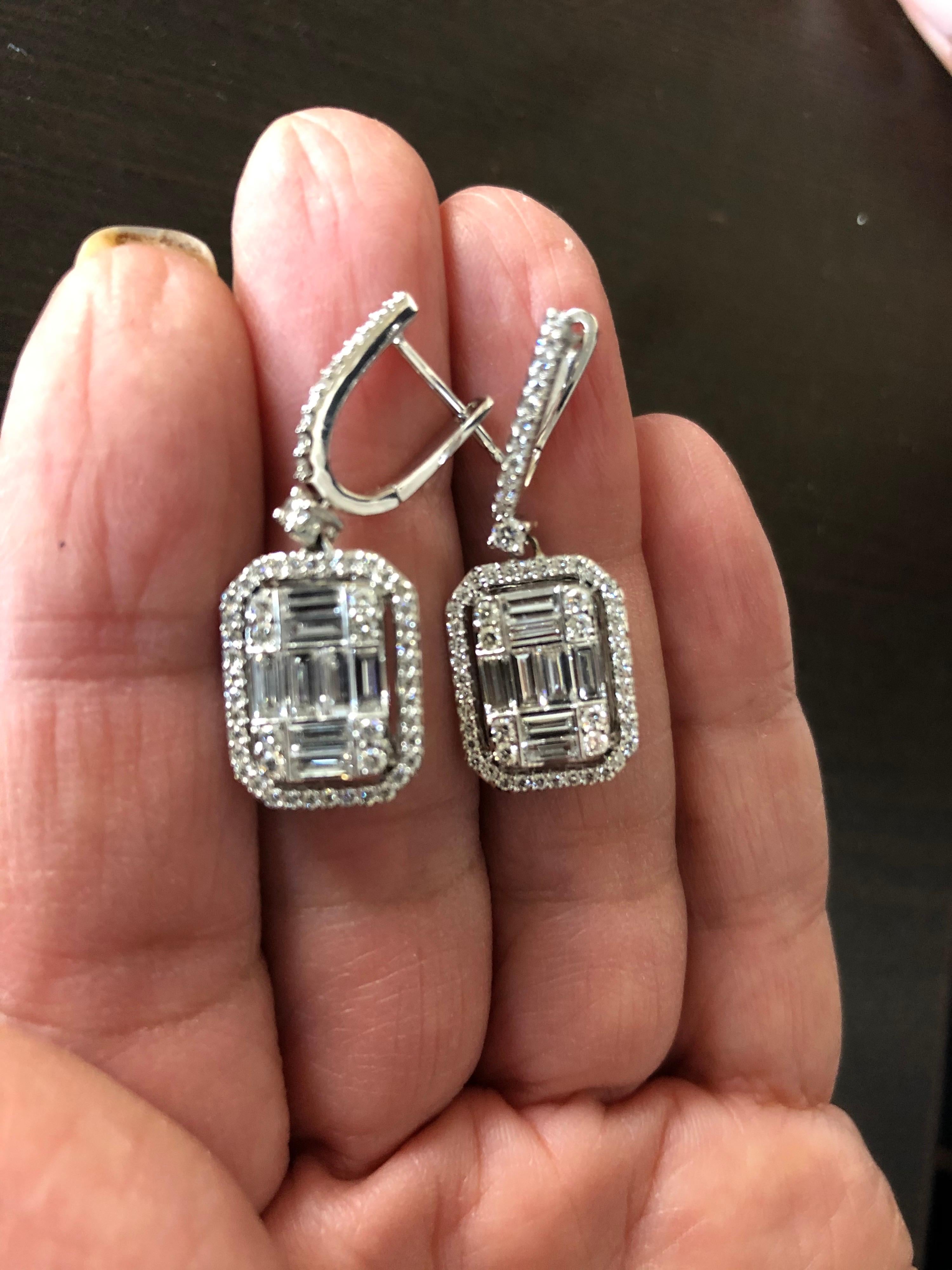 Modern 4 Carat Drop Emerald Cut Earrings For Sale