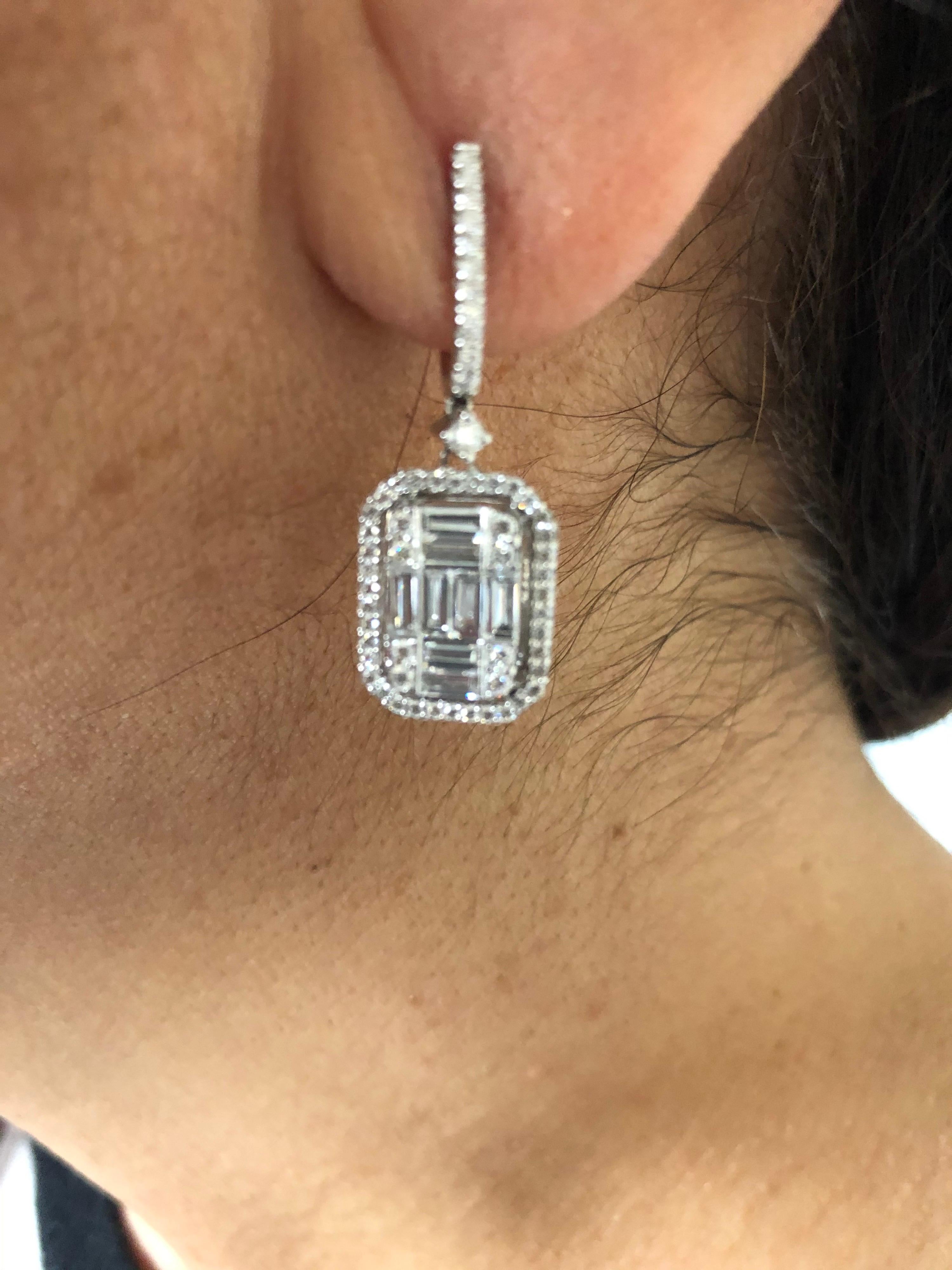 Women's 4 Carat Drop Emerald Cut Earrings For Sale