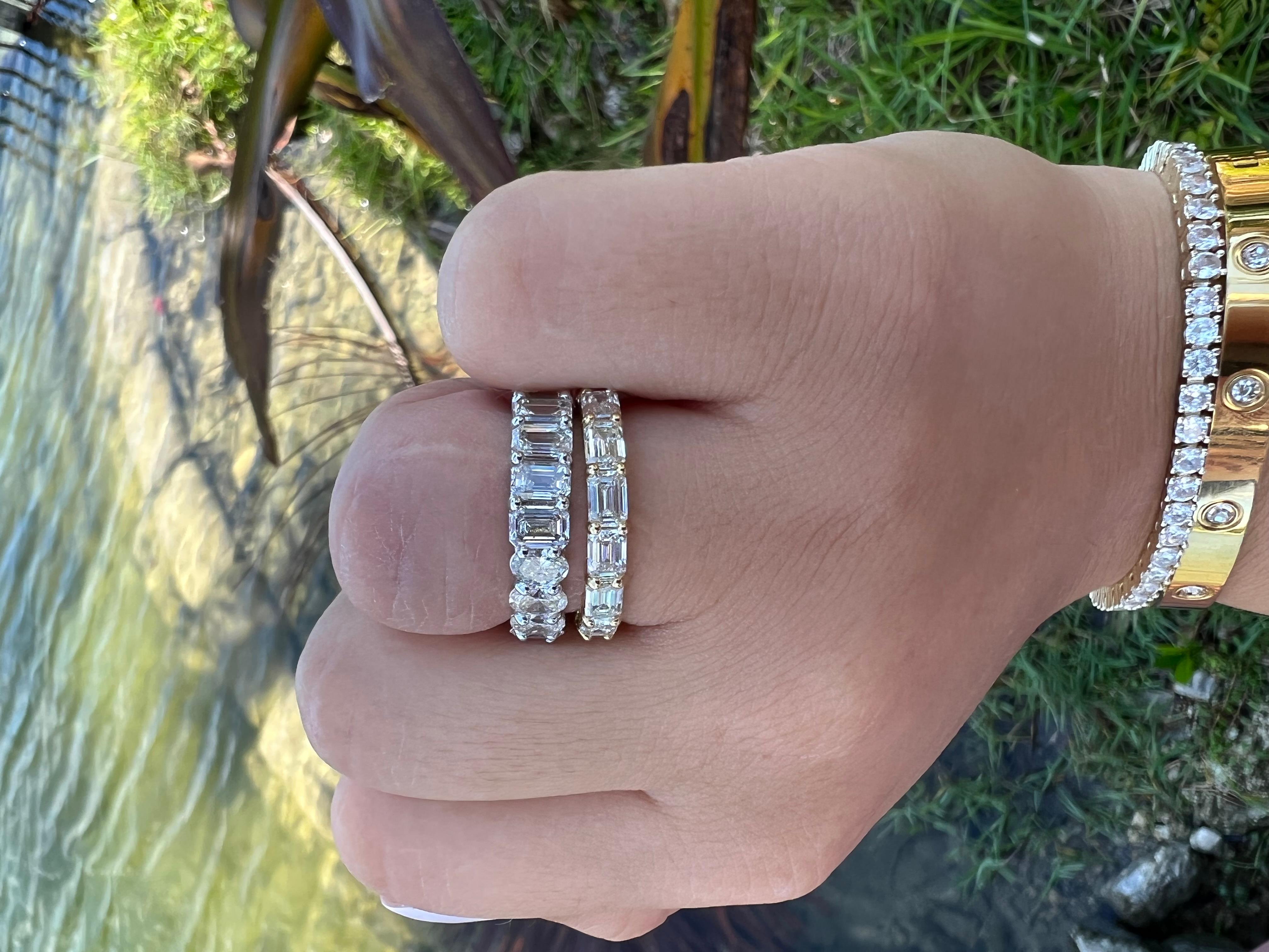 The East To West Emerald Cut Diamond Eternity Band is the trendiest diamond eternity band now. The placement of these diamonds makes it perfect for stacking with any ring, or great to wear on its own. This beautiful trendy piece is definitely worth