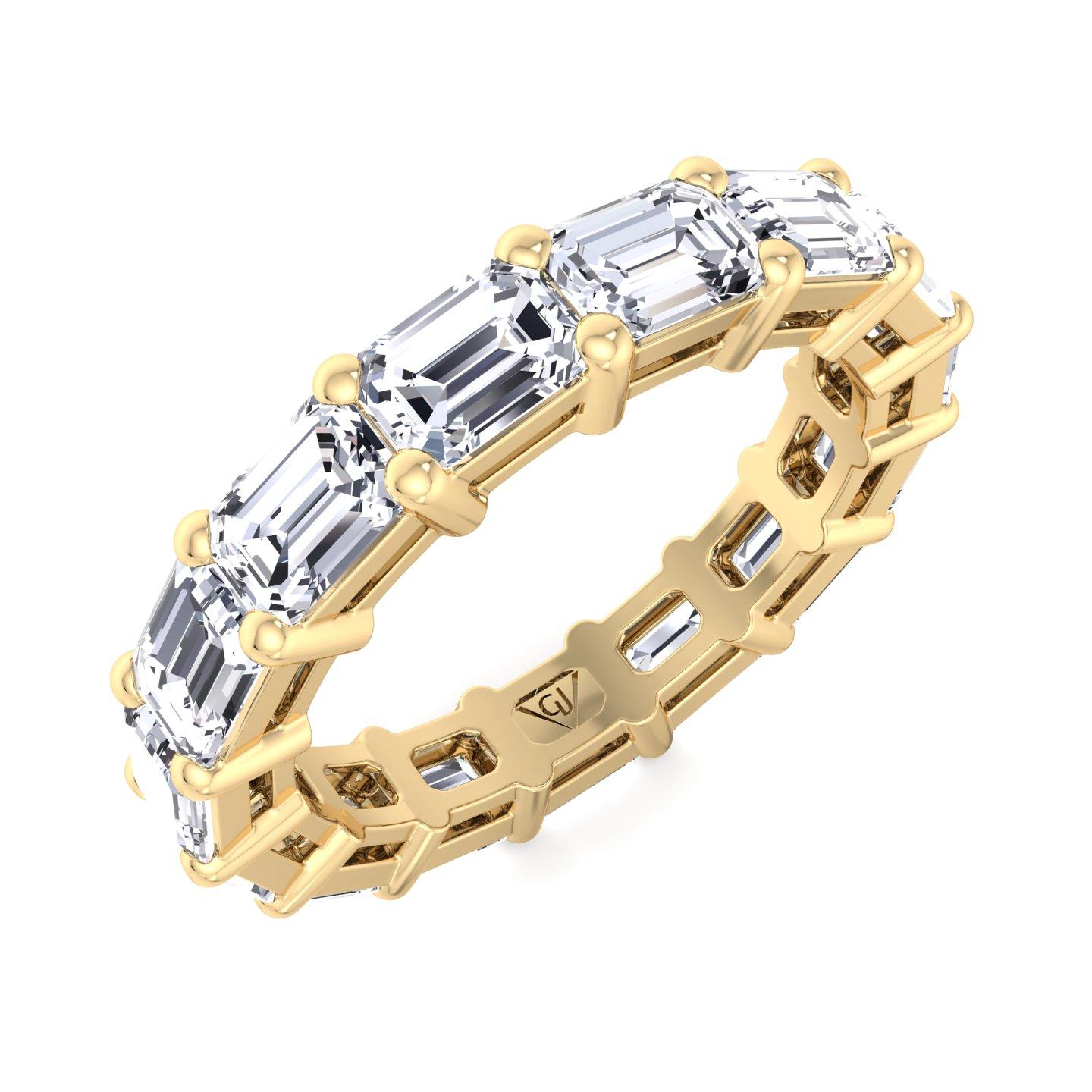 Women's or Men's Gem Jewelers Co. - 4 Carat East To West Emerald Cut Diamond Eternity Band in 18K For Sale