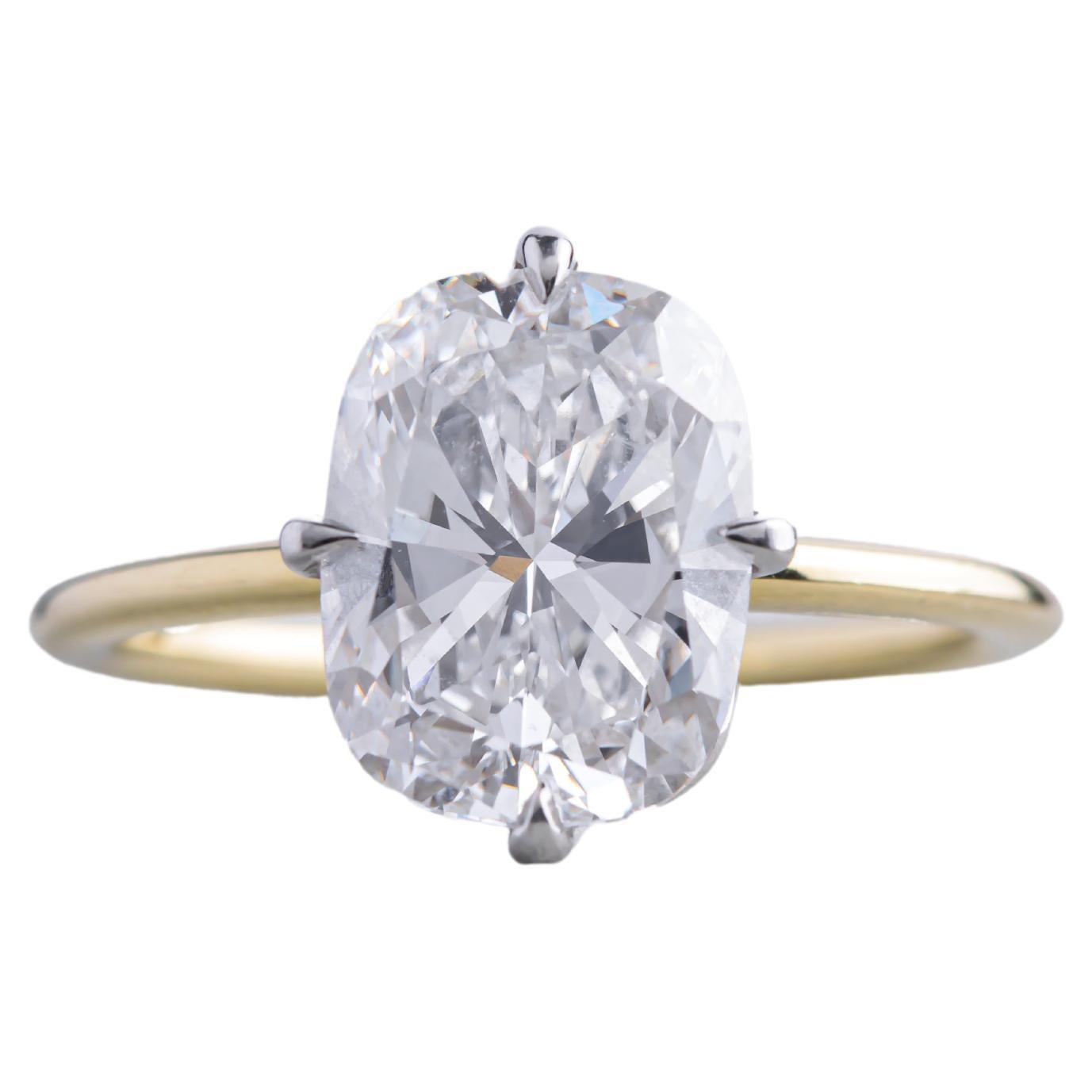 4 Carat Elongated Cushion Cut Diamond Engagement Ring For Sale