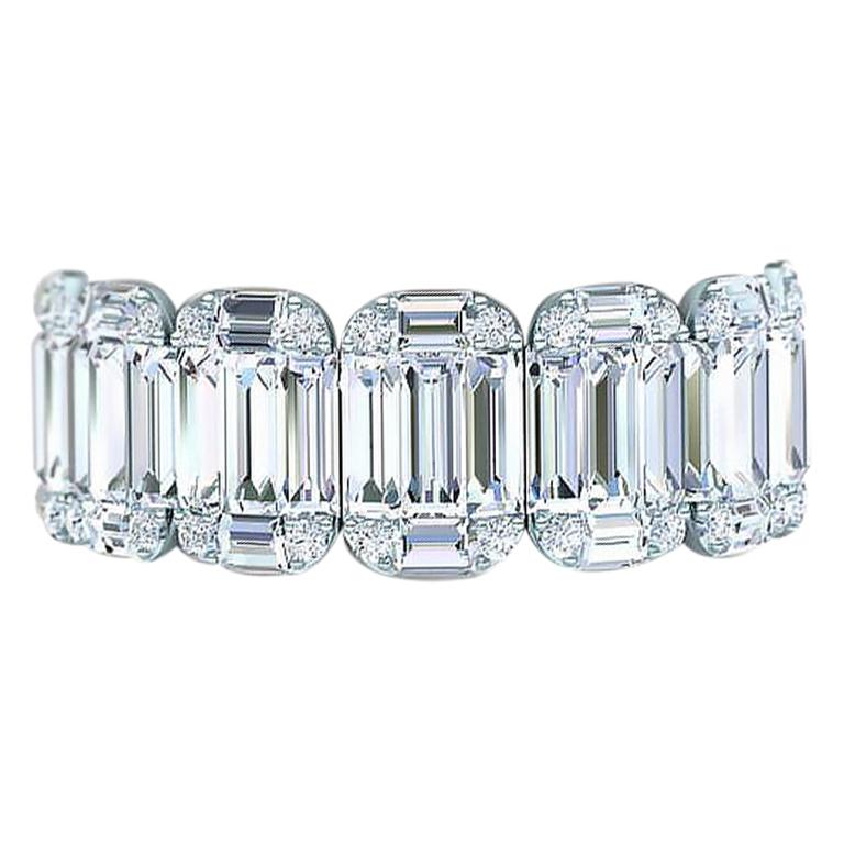 4 Carat Emerald Cut and Baguette Invisible Set Eternity Band