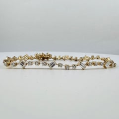 4 Carat Emerald-Cut and Round Diamond Tennis Bracelet in 14K Yellow Gold