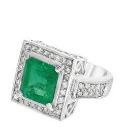 4 Carat Emerald Cut Colombian Emerald and Diamond Ring 14 Karat Gold Estate