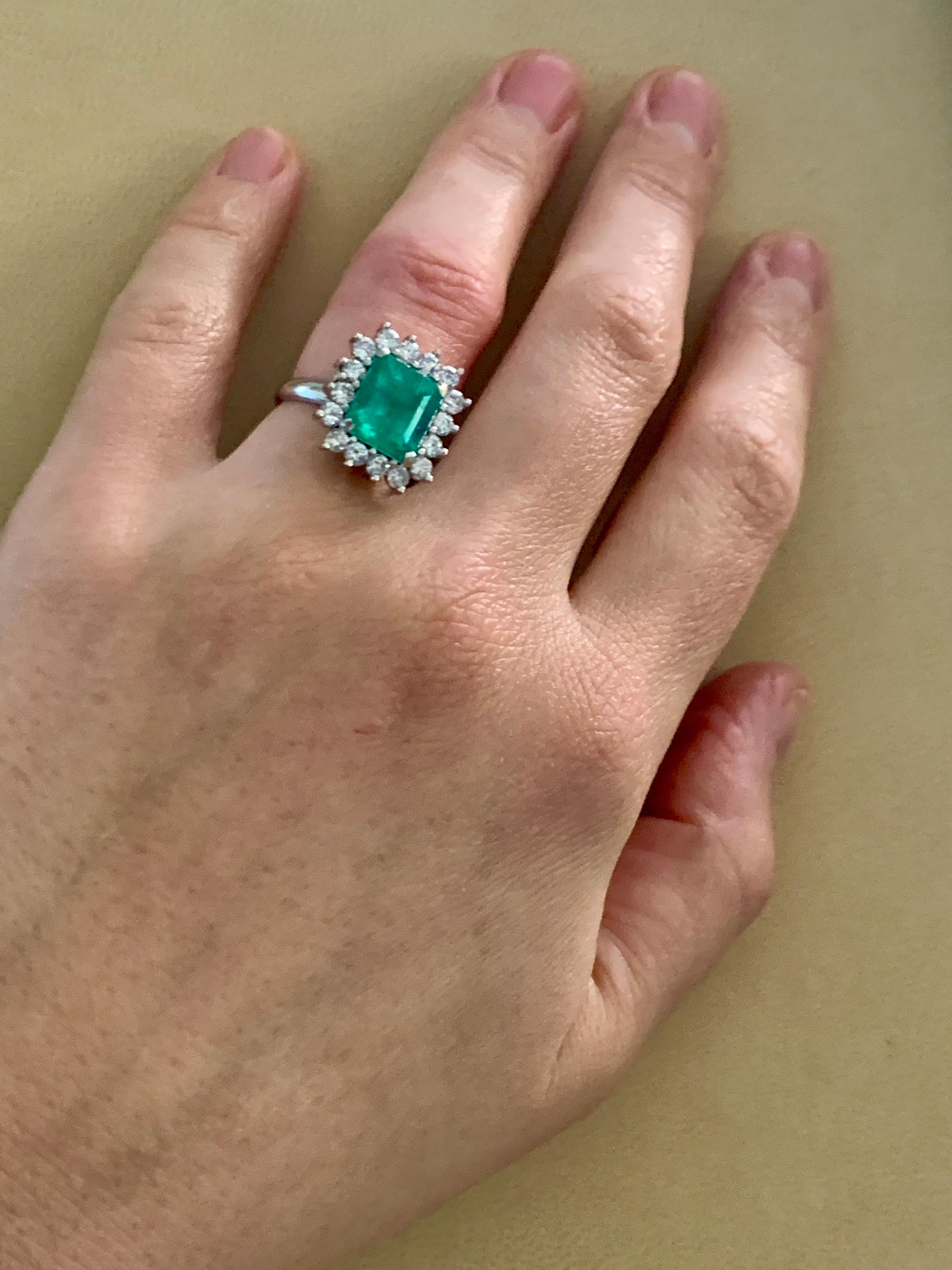 4 Carat Emerald Cut Colombian Emerald and Diamond Ring 14 Karat White Gold 1