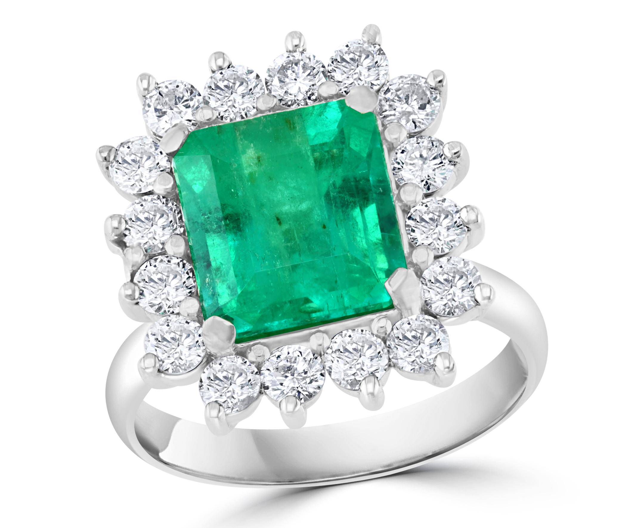 4 Carat Emerald Cut Colombian Emerald and Diamond Ring 14 Karat White Gold 6
