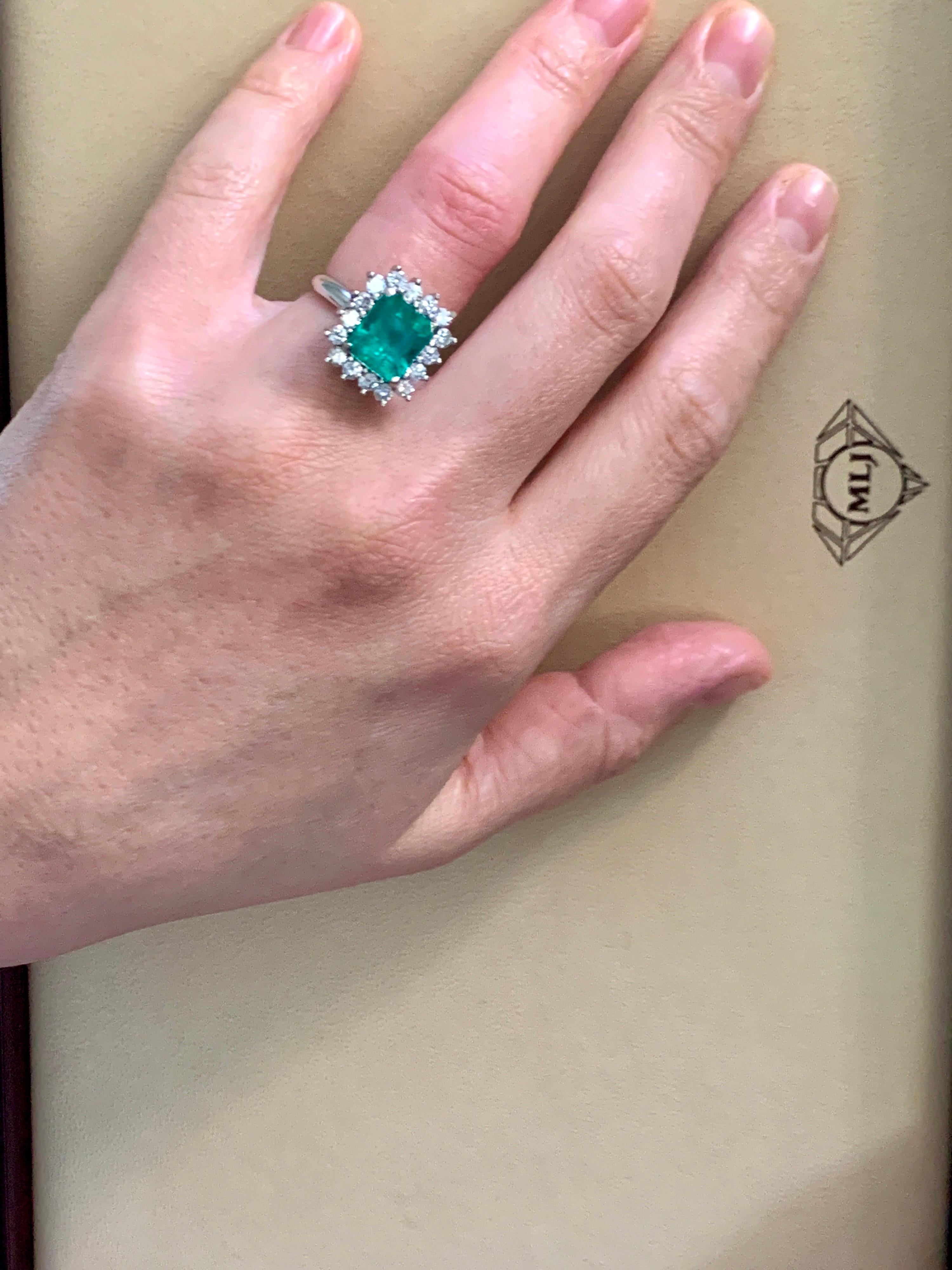 Women's 4 Carat Emerald Cut Colombian Emerald and Diamond Ring 14 Karat White Gold