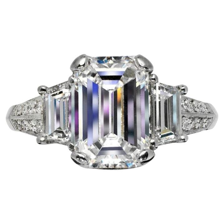 4 Karat Smaragdschliff Diamant Verlobungsring GIA zertifiziert E VS1 im Angebot