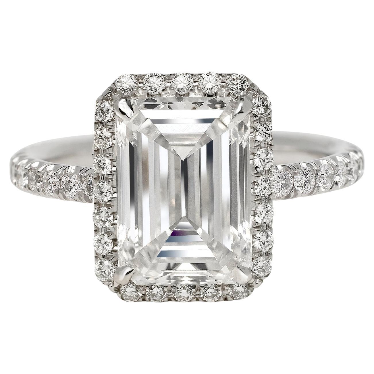 4 Carat Emerald Cut Diamond Engagement Ring GIA Certified E VVS