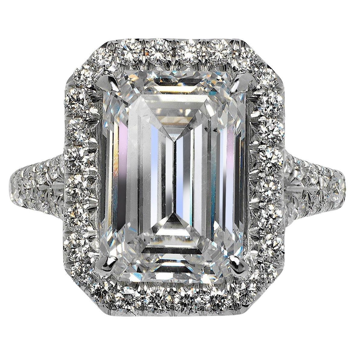 Verlobungsring mit 4 Karat Diamanten im Smaragdschliff, GIA-zertifiziert F SI1