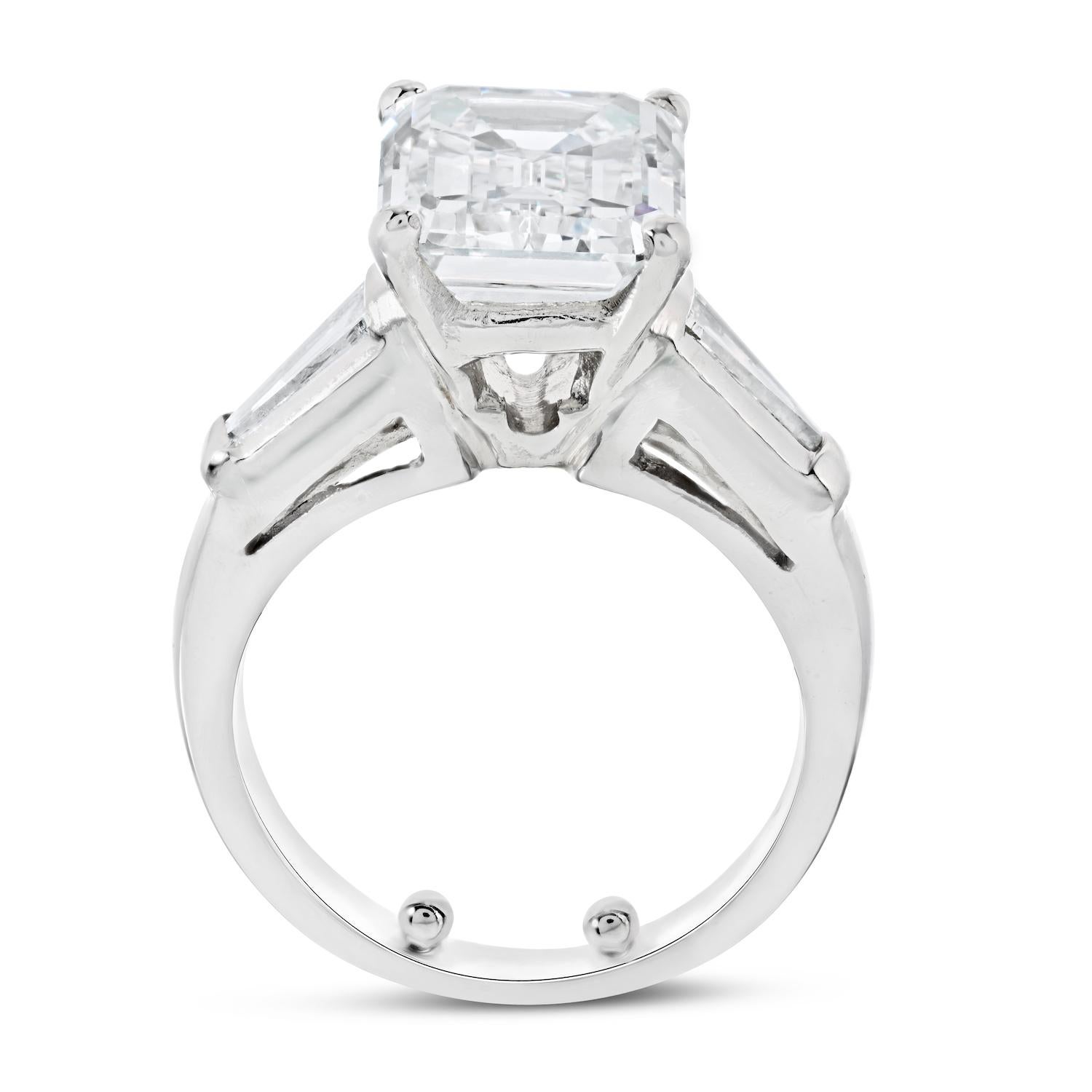 4 carat emerald cut diamond ring with baguettes