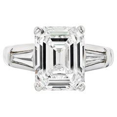 Vintage 4 Carat Emerald Cut Diamond GIA with Baguettes Engagement Ring