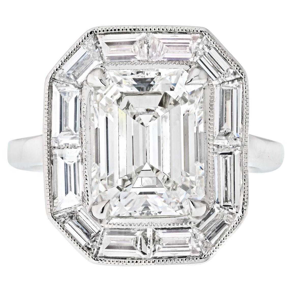 4 Carat Emerald Cut Diamond GIA Certified Engagement Ring