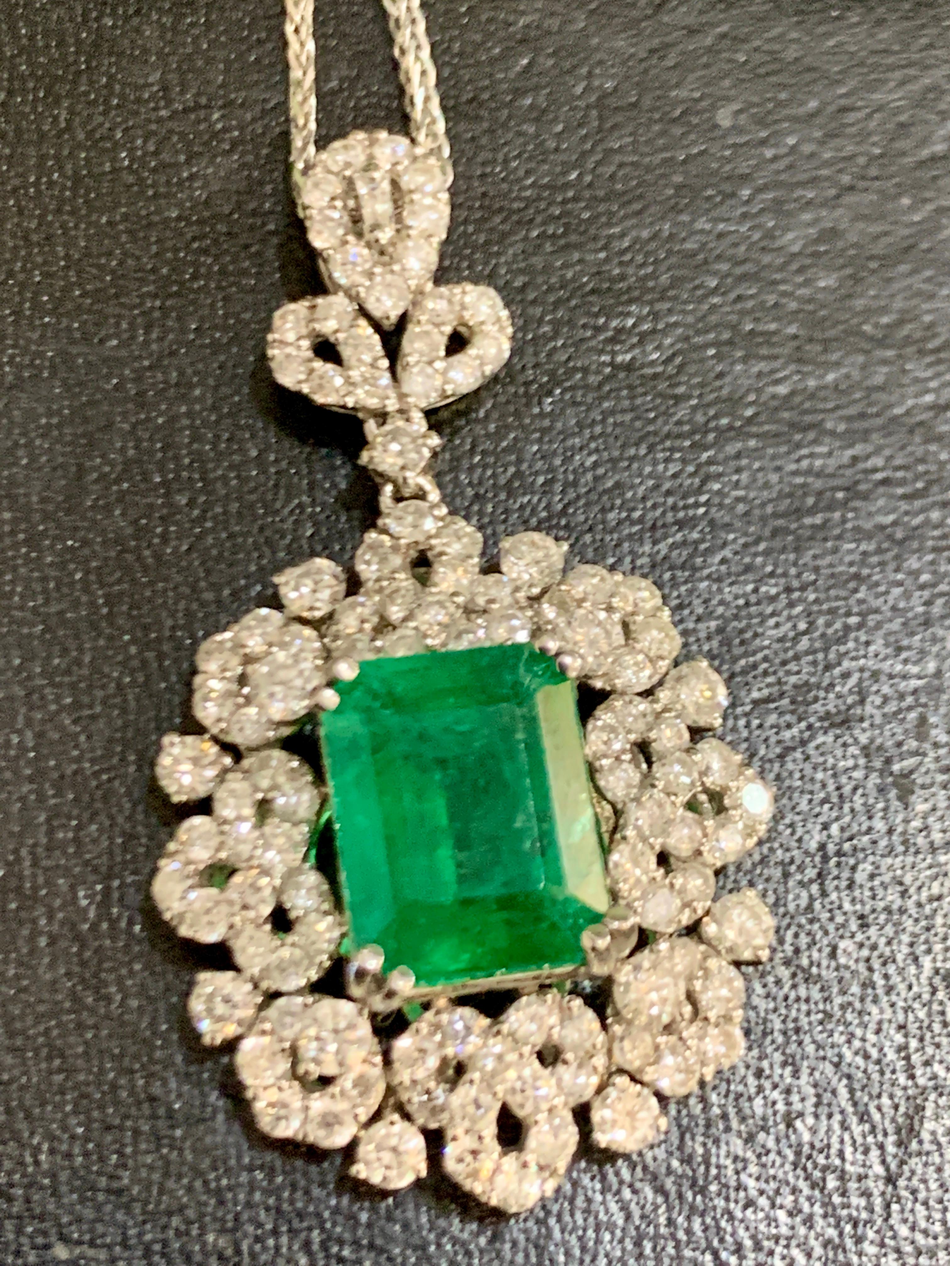 4 Carat Emerald Cut Emerald and Diamond Pendant Necklace 18 Karat Gold 3