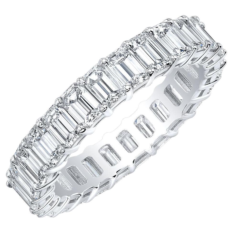 For Sale:  4 Carat Emerald Cut Eternity Band Gallery Style F-G Color VS1 Clarity Platinum