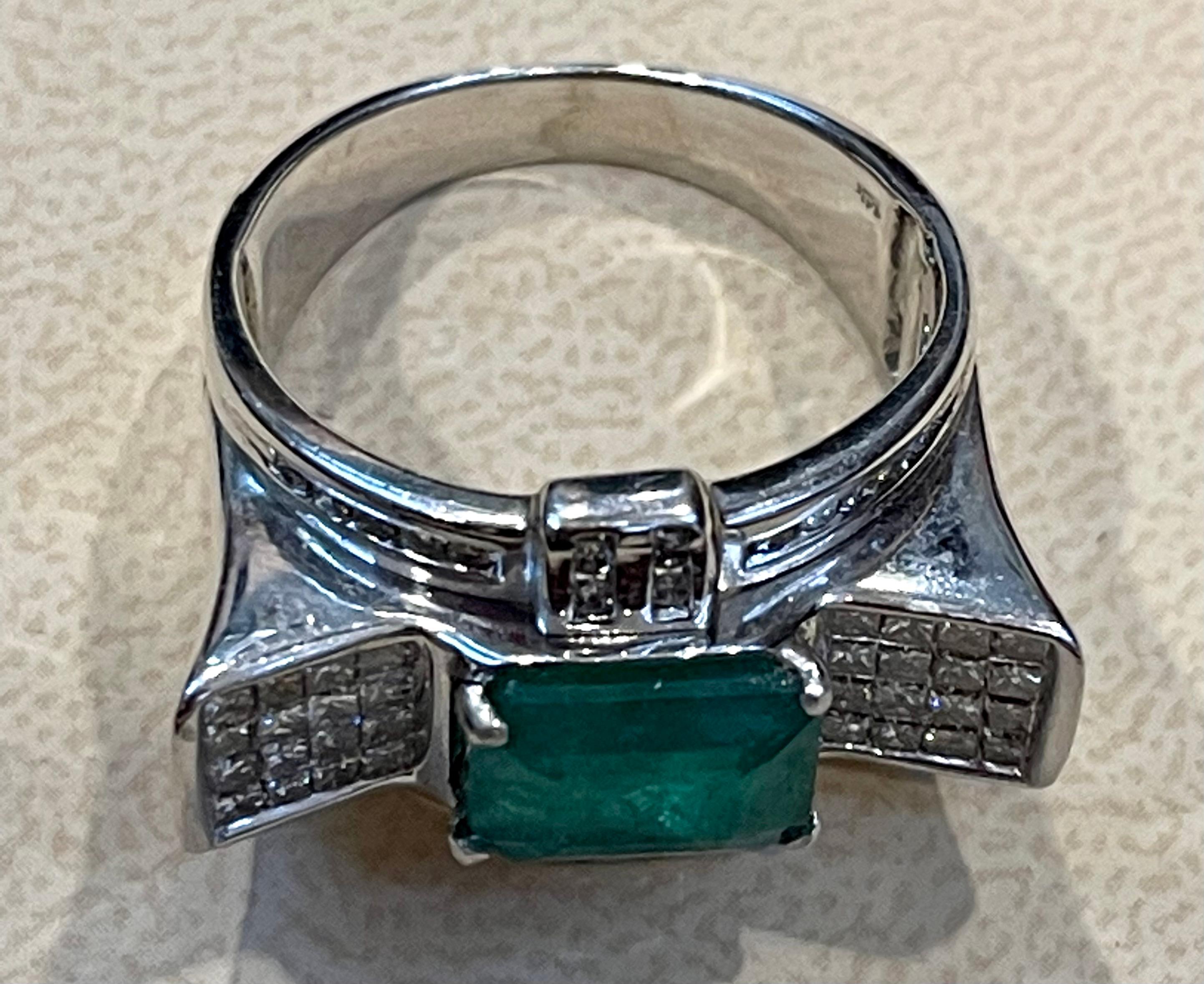 4 Carat Emerald Cut Natural Emerald & 1 Ct Diamond 14 Karat Gold Cocktail Ring For Sale 4
