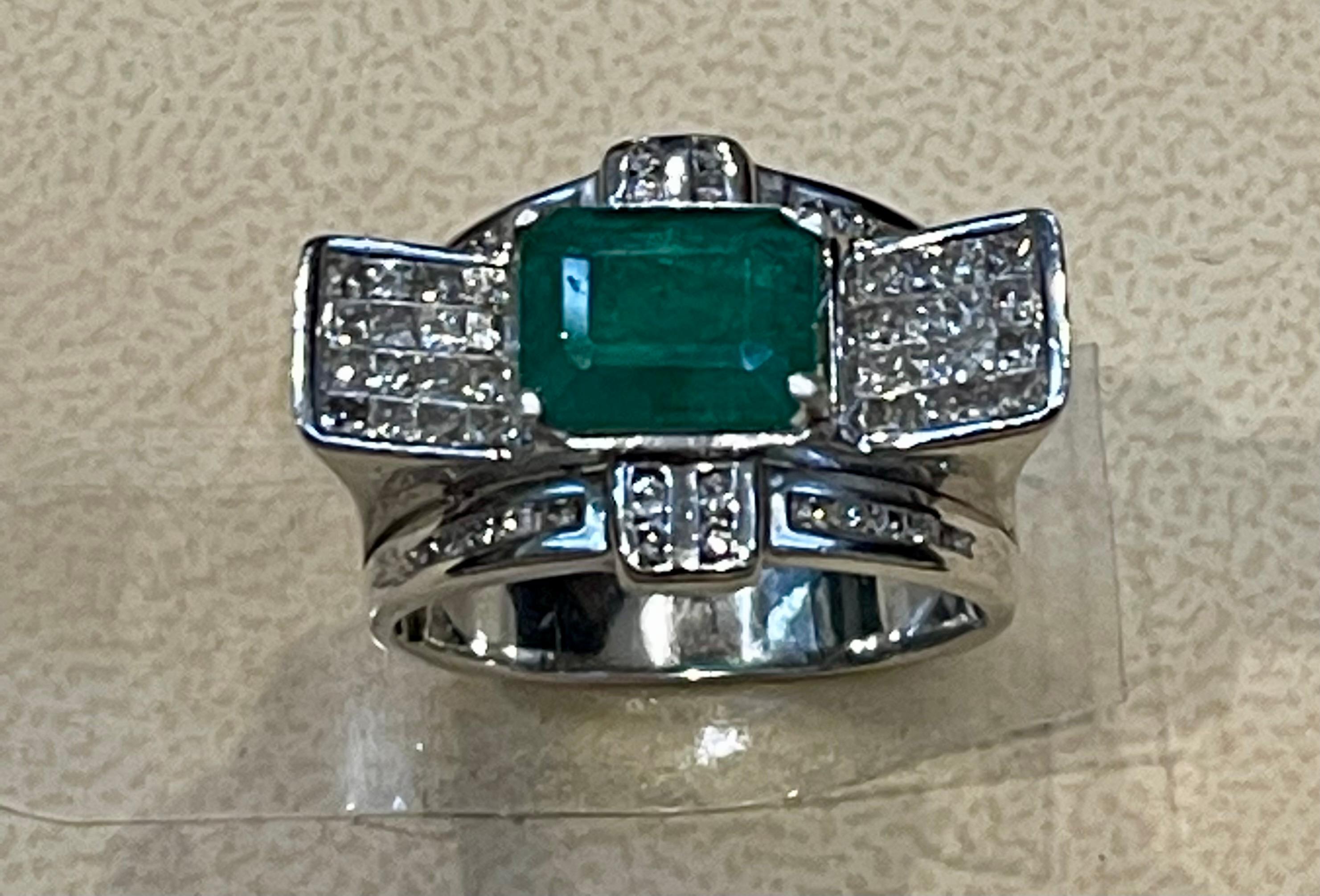 4 Carat Emerald Cut Natural Emerald & 1 Ct Diamond 14 Karat Gold Cocktail Ring For Sale 5