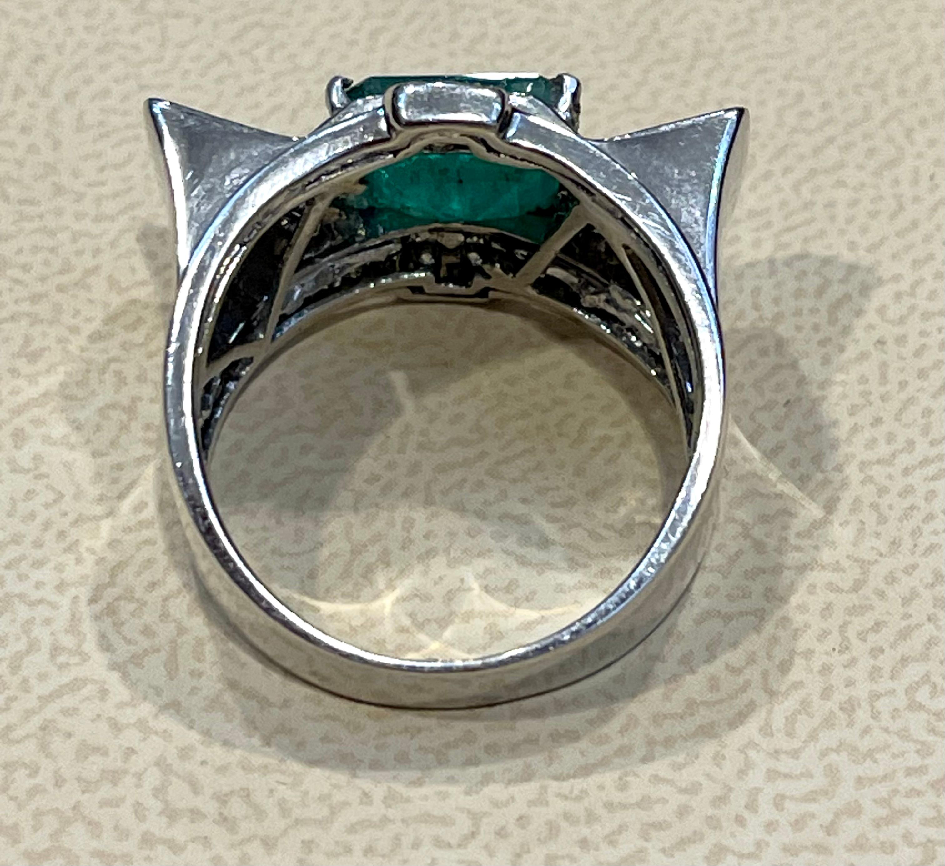 4 Carat Emerald Cut Natural Emerald & 1 Ct Diamond 14 Karat Gold Cocktail Ring For Sale 7