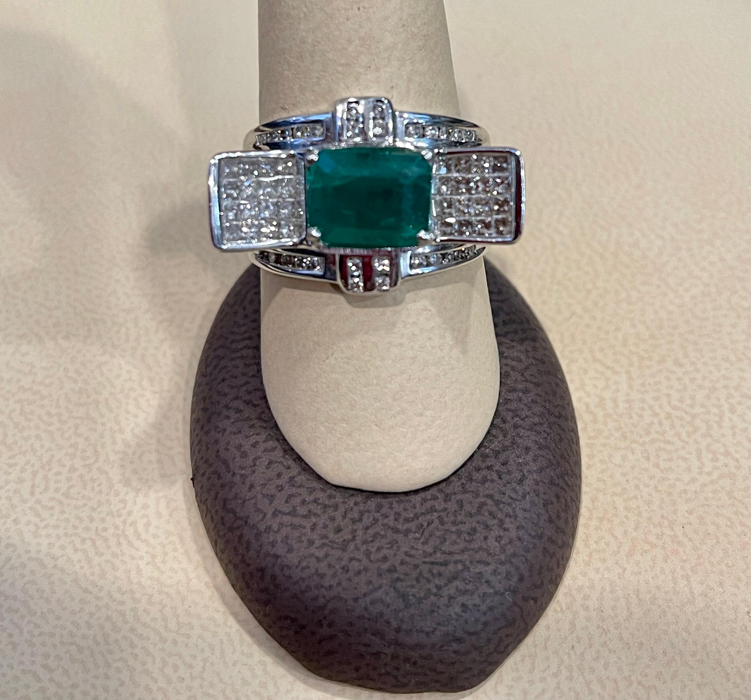 4 Carat Emerald Cut Natural Emerald & 1 Ct Diamond 14 Karat Gold Cocktail Ring For Sale 10