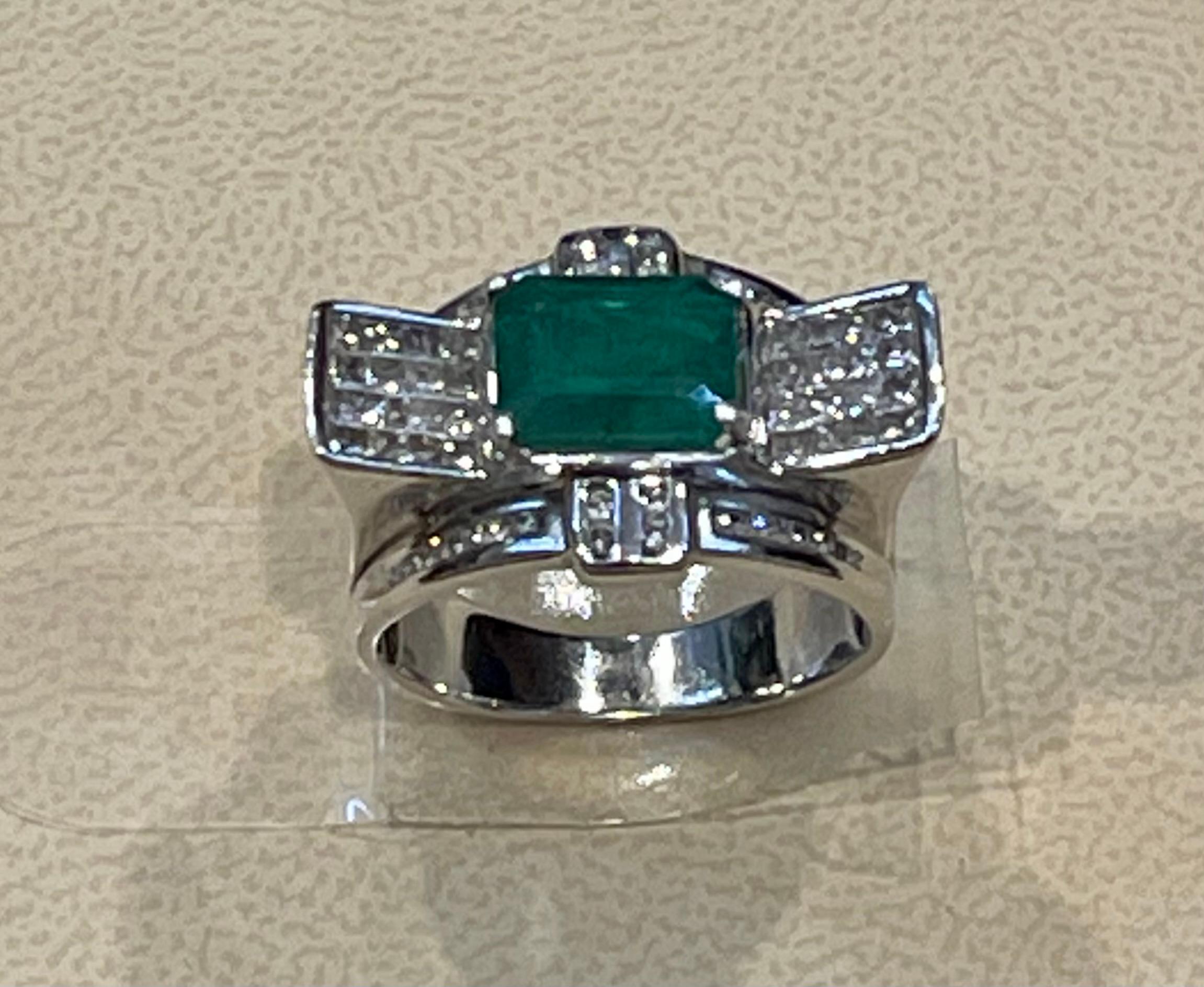 4 Carat Emerald Cut Natural Emerald & 1 Ct Diamond 14 Karat Gold Cocktail Ring For Sale 11