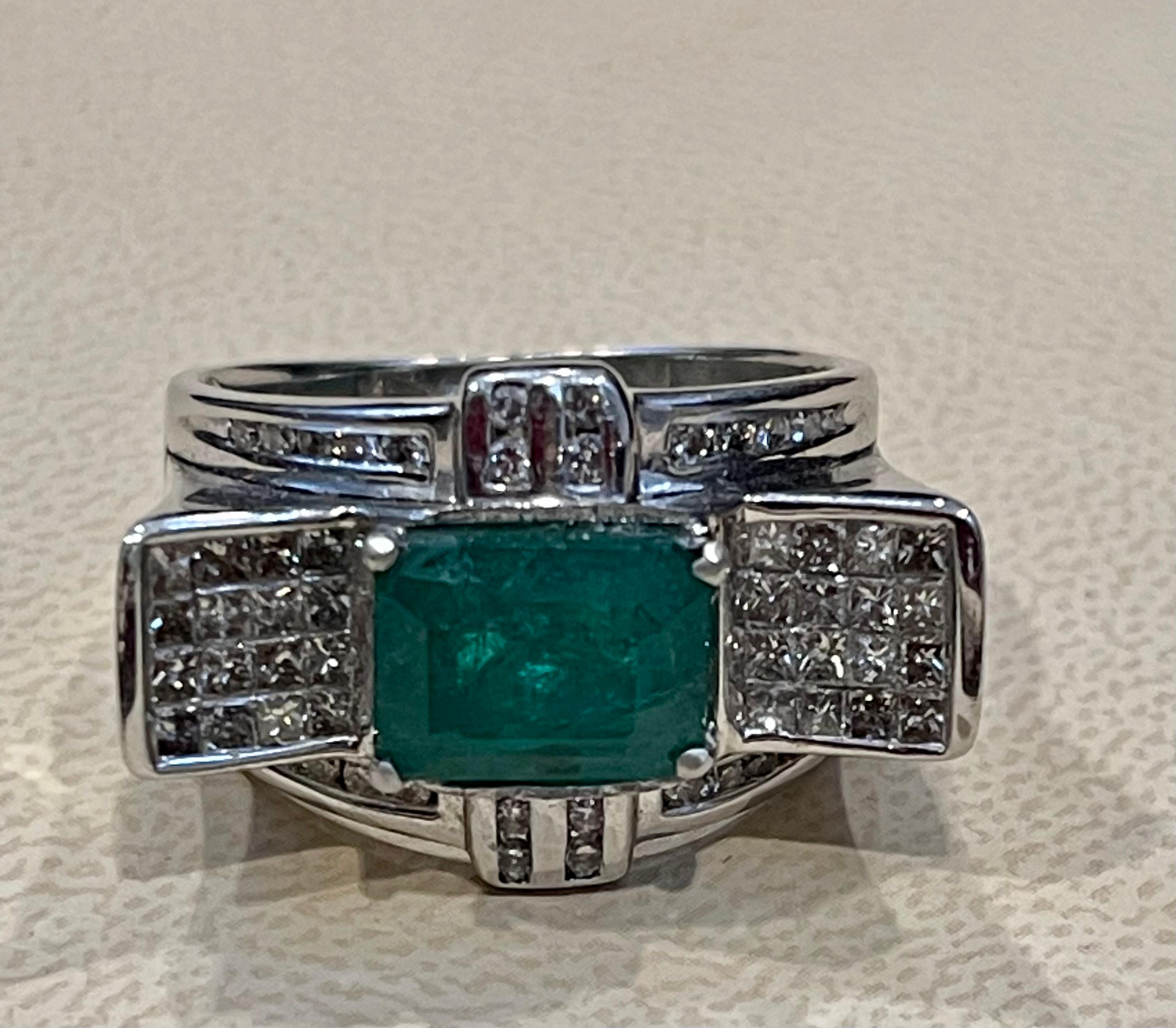 4 Carat Emerald Cut Natural Emerald & 1 Ct Diamond 14 Karat Gold Cocktail Ring For Sale 12