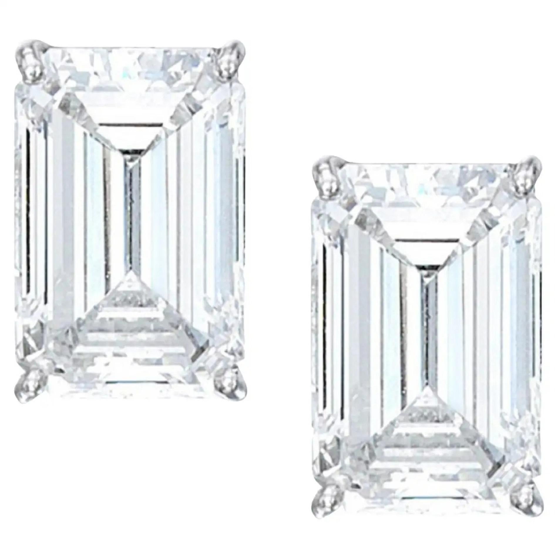 GIA Certified 2 Carat Emerald Cut Diamond Platinum Studs VVS EF COLOR