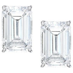 GIA Certified 2 Carat Emerald Cut Diamond Platinum Studs VVS1 F COLOR