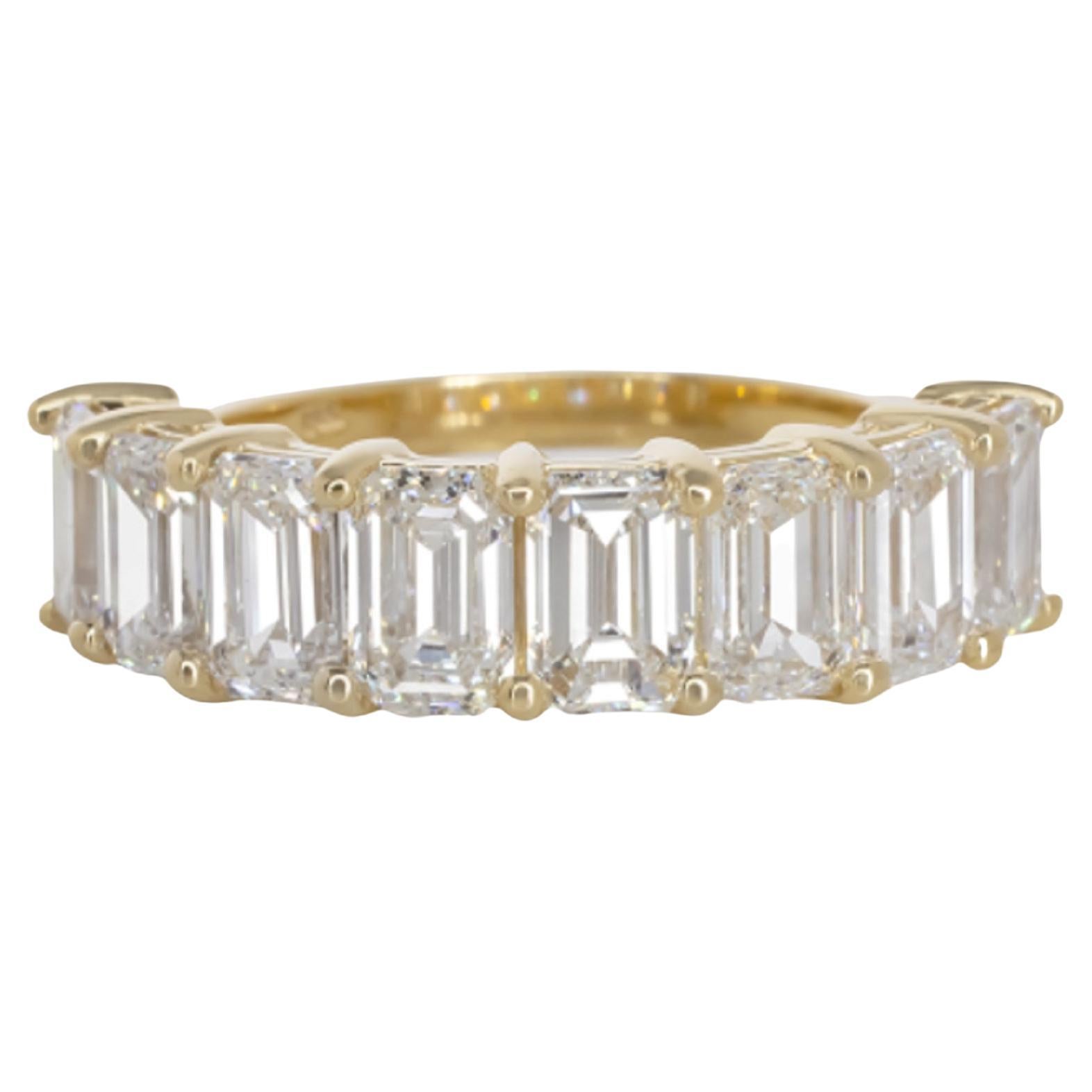 4 Carat Emerald Cut Yellow Gold Eternity Band Wedding Ring For Sale