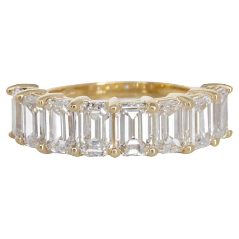 4 Carat Emerald Cut Yellow Gold Eternity Band Wedding Ring For Sale at ...