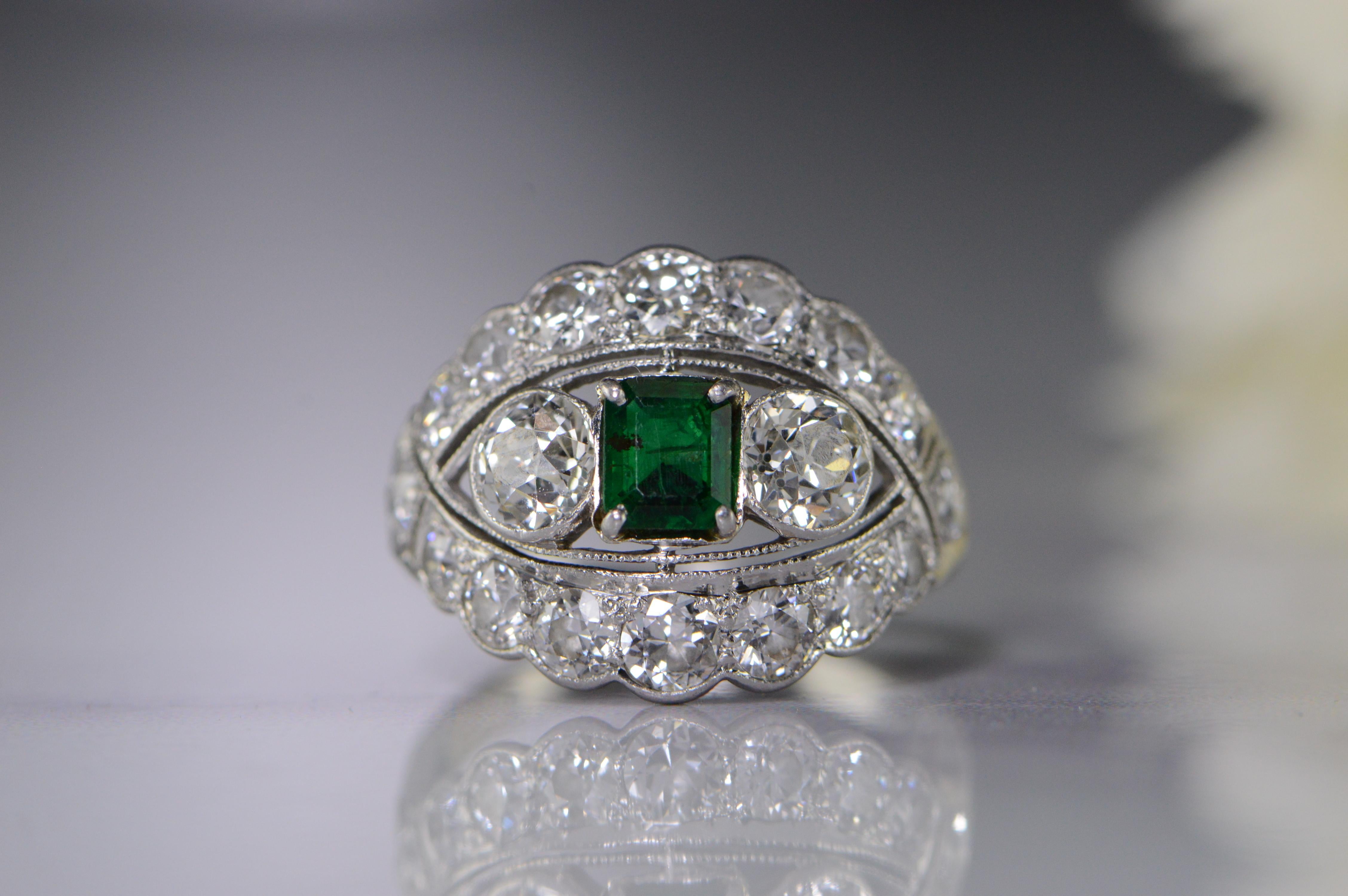4 Carat Emerald Diamond Art Deco Platinum Engagement Ring In Excellent Condition For Sale In Frederick, MD