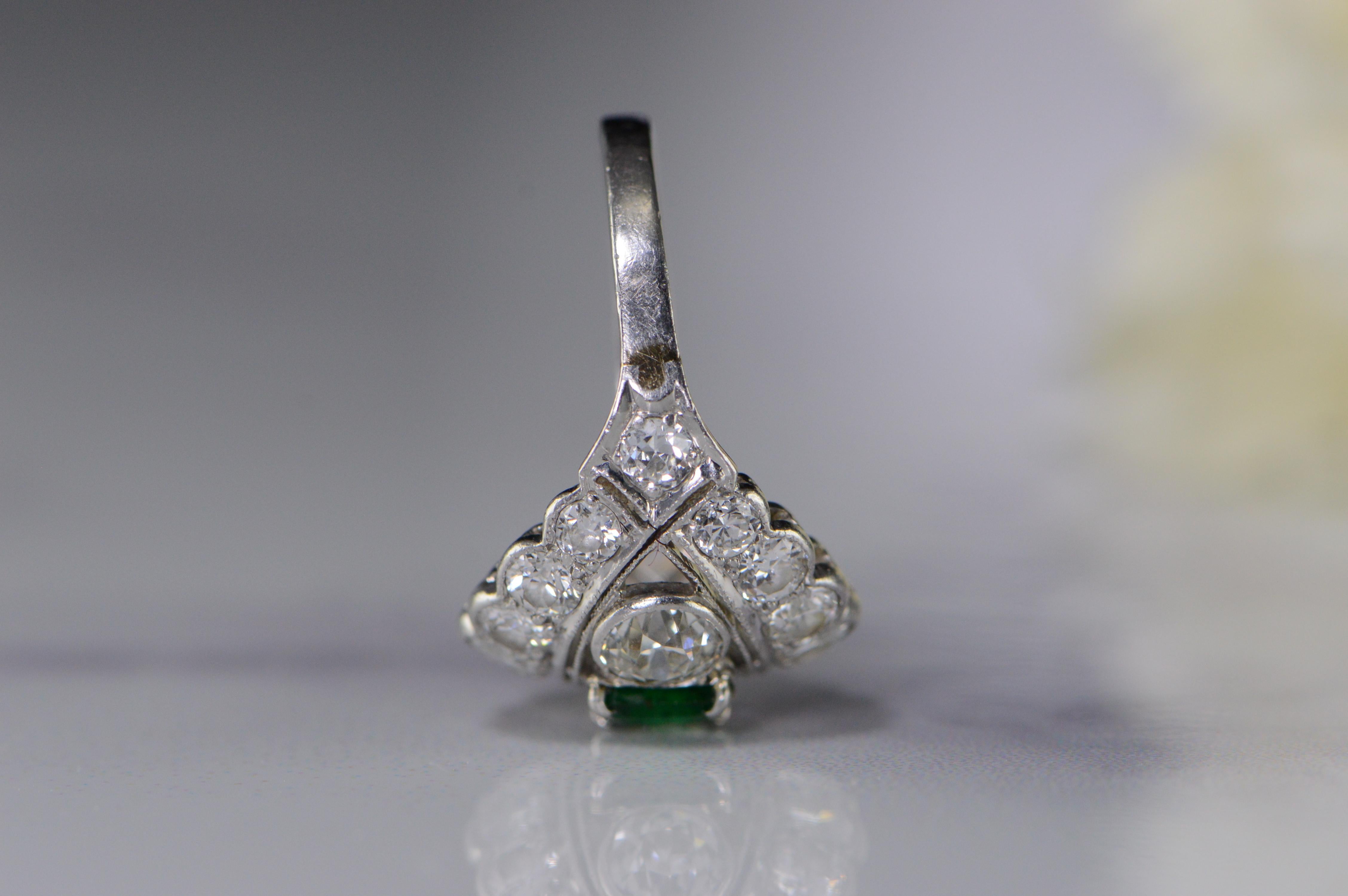 Women's 4 Carat Emerald Diamond Art Deco Platinum Engagement Ring For Sale