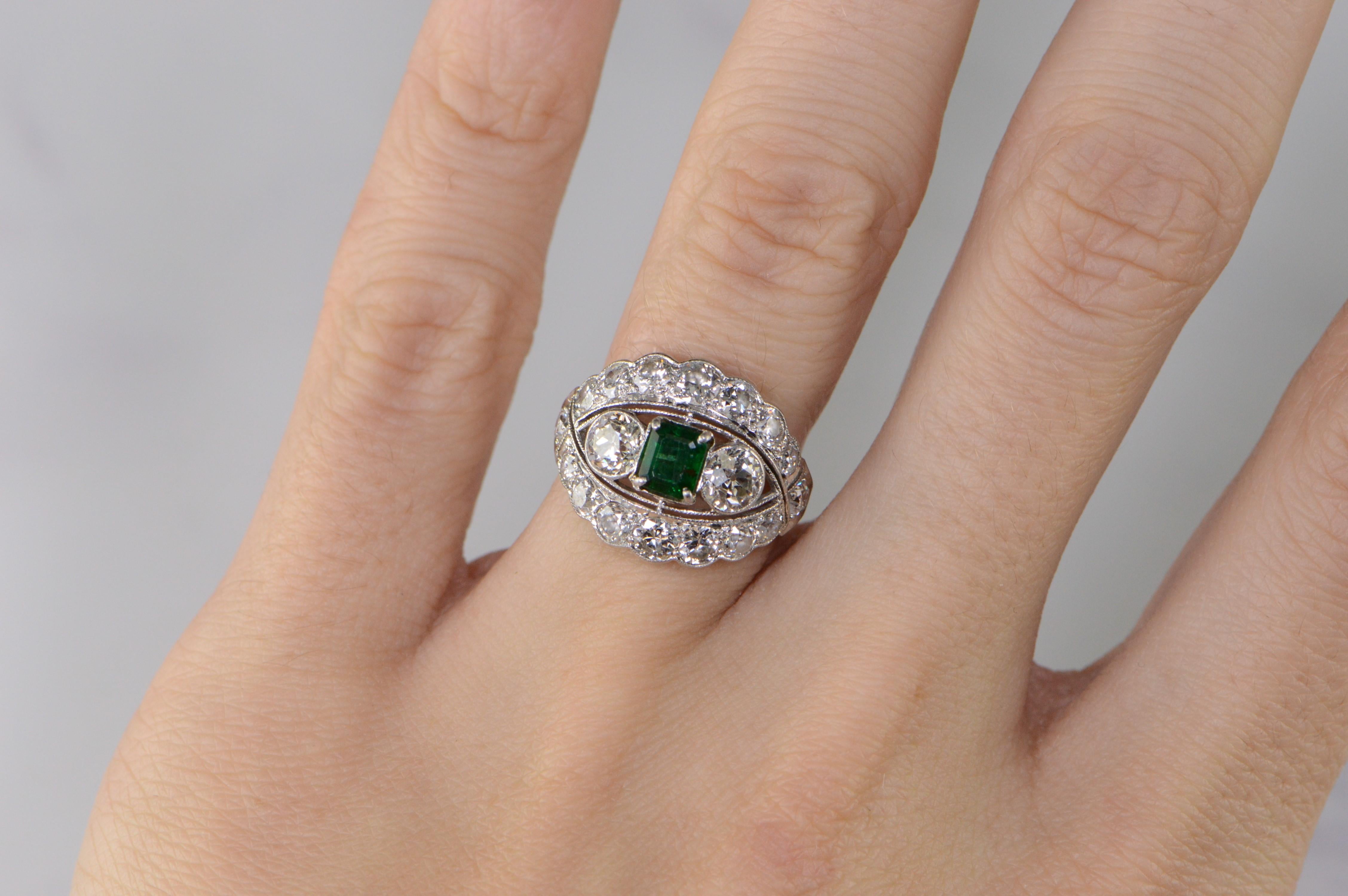 4 Carat Emerald Diamond Art Deco Platinum Engagement Ring For Sale 1