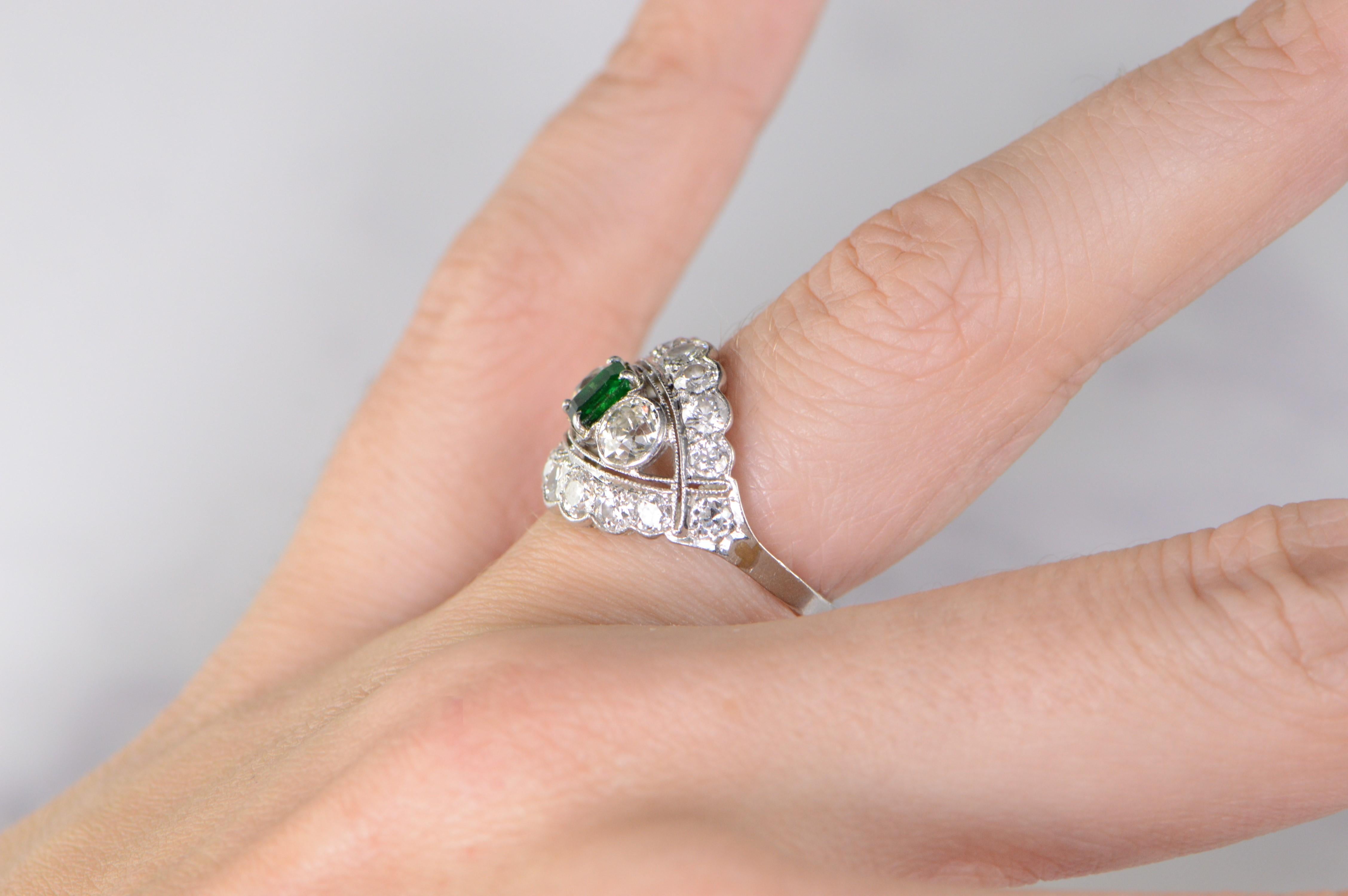 4 Carat Emerald Diamond Art Deco Platinum Engagement Ring For Sale 2