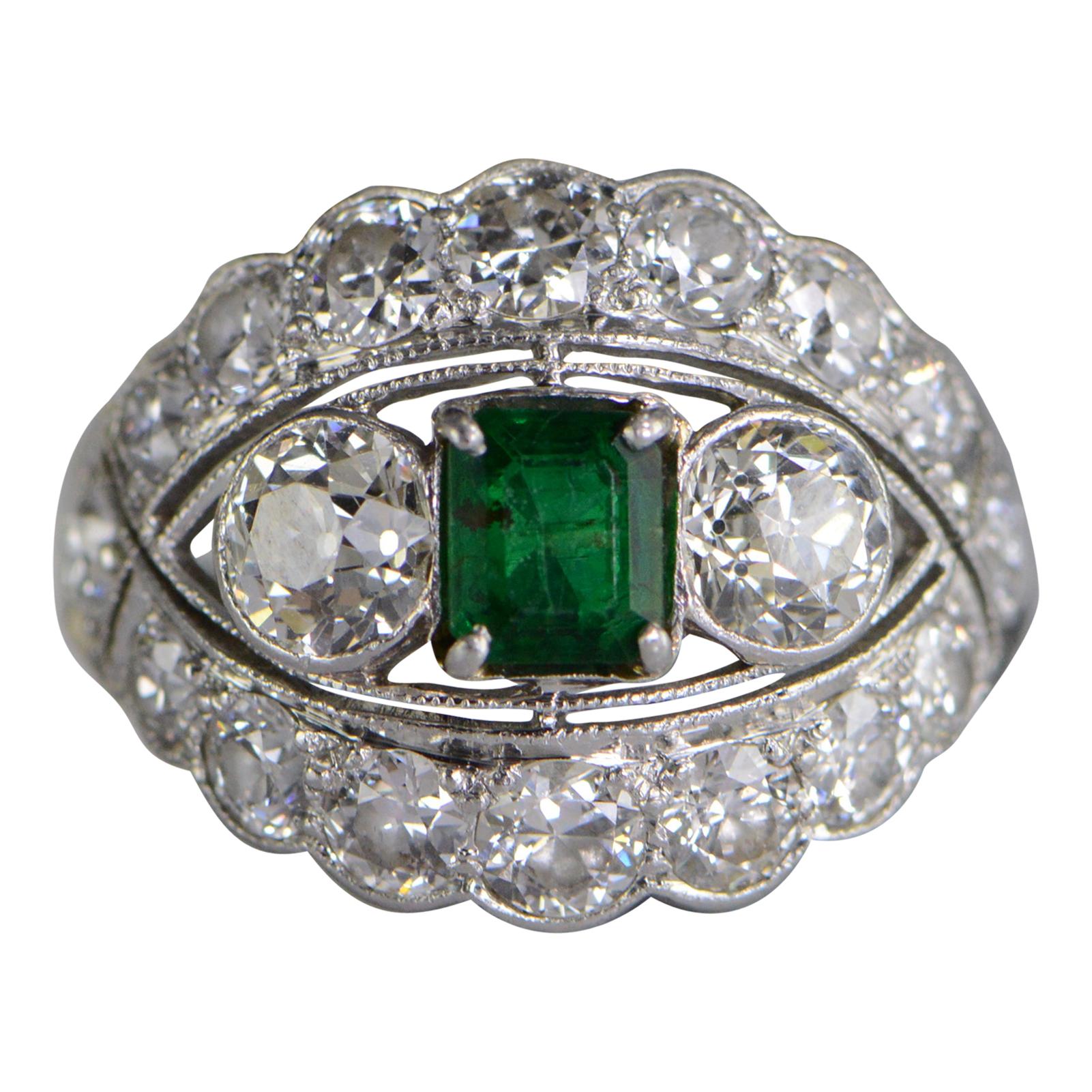 4 Carat Emerald Diamond Art Deco Platinum Engagement Ring For Sale