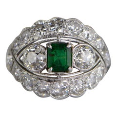 4 Carat Emerald Diamond Art Deco Platinum Engagement Ring