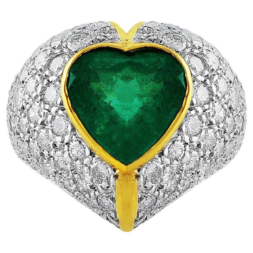 Emerald Diamond Heart Ring circa 1910 at 1stDibs