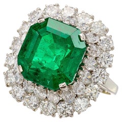 3.4 Carat Natural Emerald Diamond Engagement Ring Set in 18K Gold, Cocktail Ring