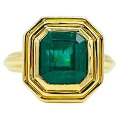 4 Carat Emerald Octagonal Bezel Ring in 18K Yellow Gold